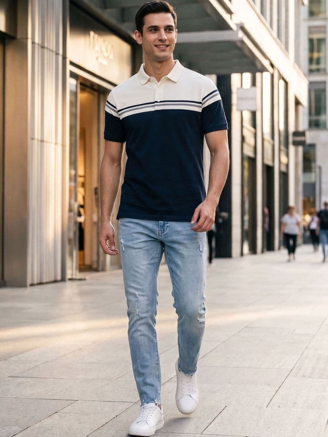 Mast & Harbour Men Striped Polo Collar T-shirt - view 1
