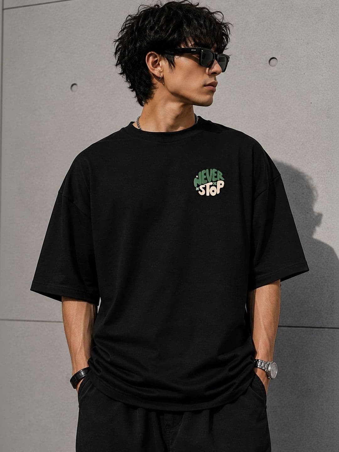 HERE&NOW Men Typography Printed Drop-Shoulder Sleeves T-shirt - view 1