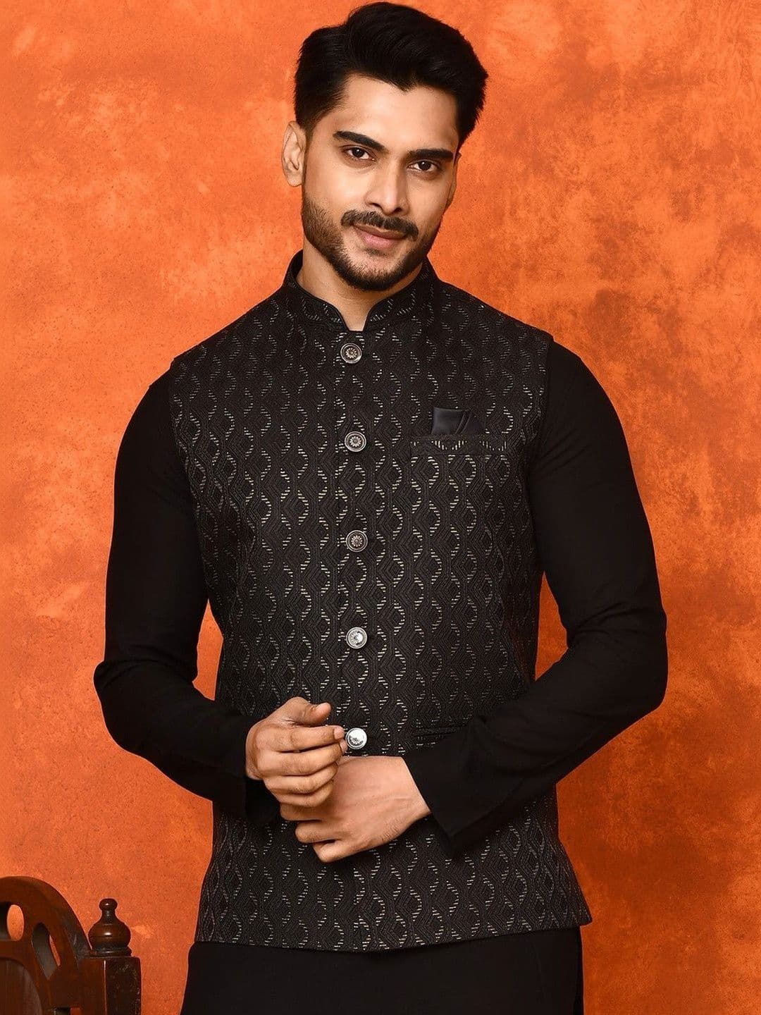 WANAS Men Woven Design Premium Jacquard Nehru Jacket - view 1
