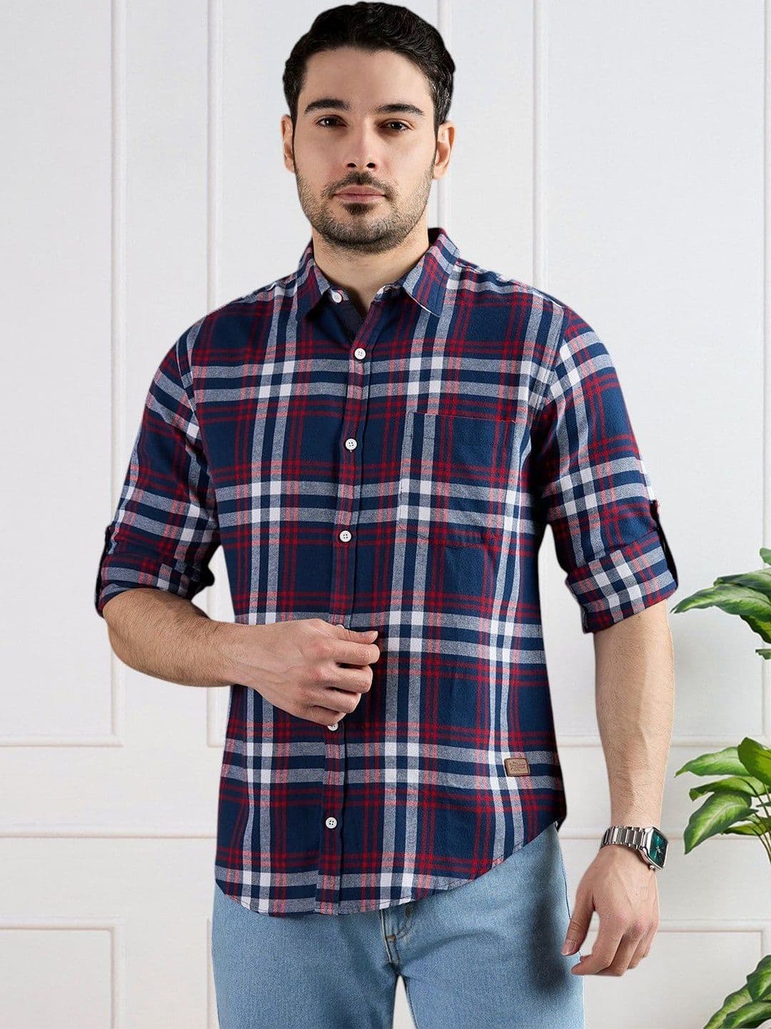 The Roadster Lifestyle Co Checked Pure Cotton Spread Collar Shirt - view 1