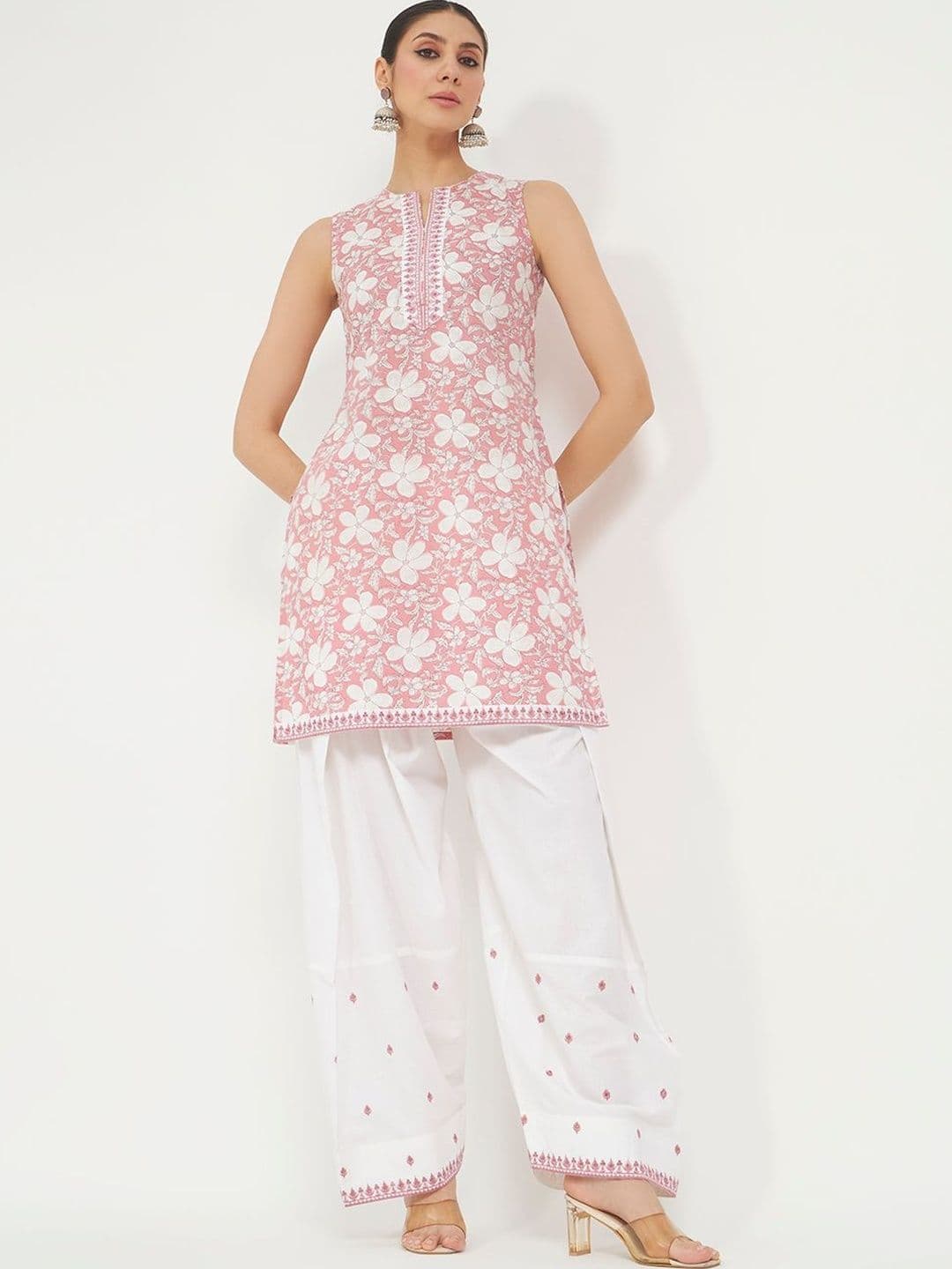 FIORRA Women Floral Printed Regular Chikankari Pure Cotton Kurti with Palazzos - view 1