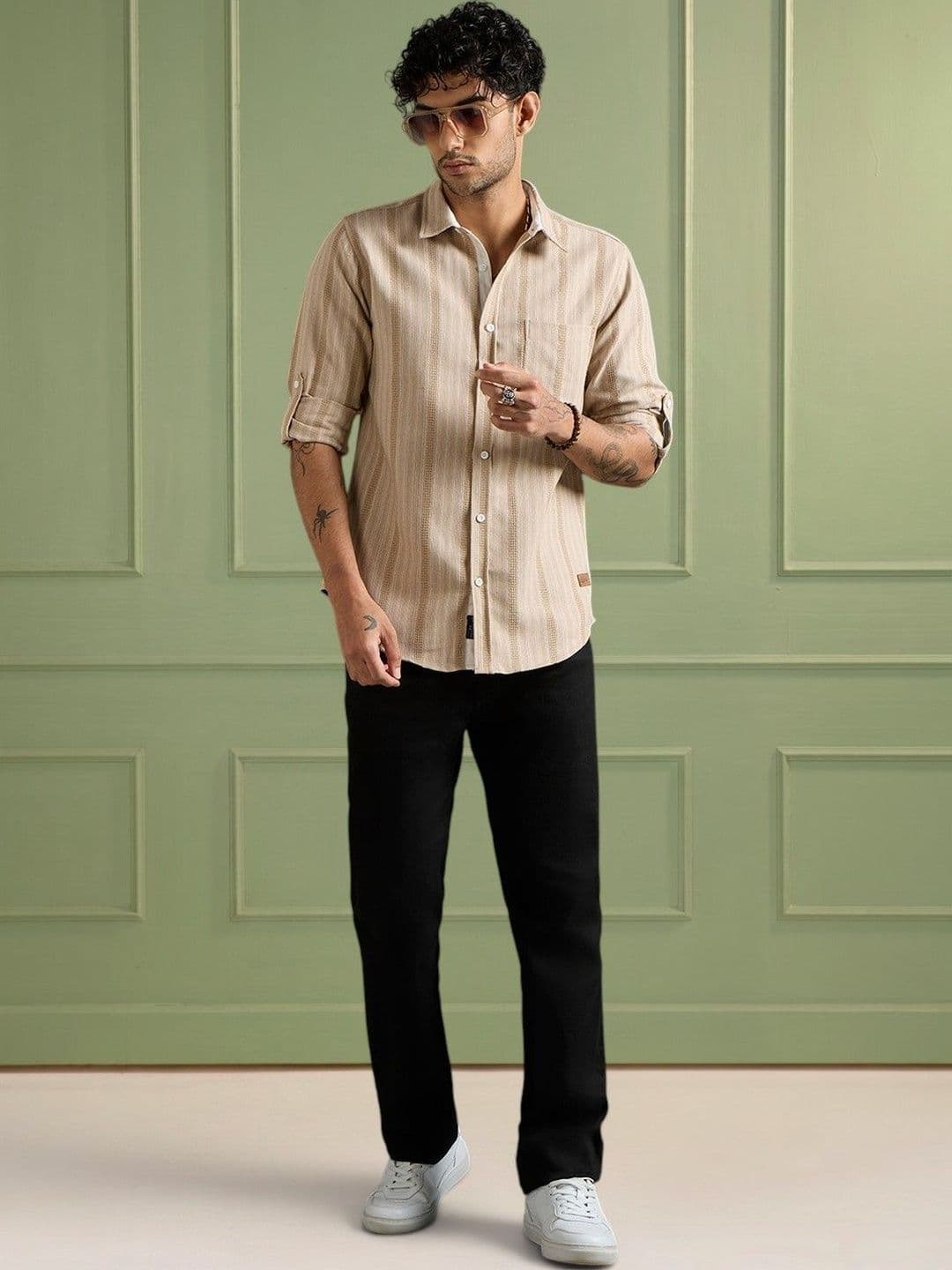 The Roadster Lifestyle Co Striped Cotton Spread Collar Shirts - view 1