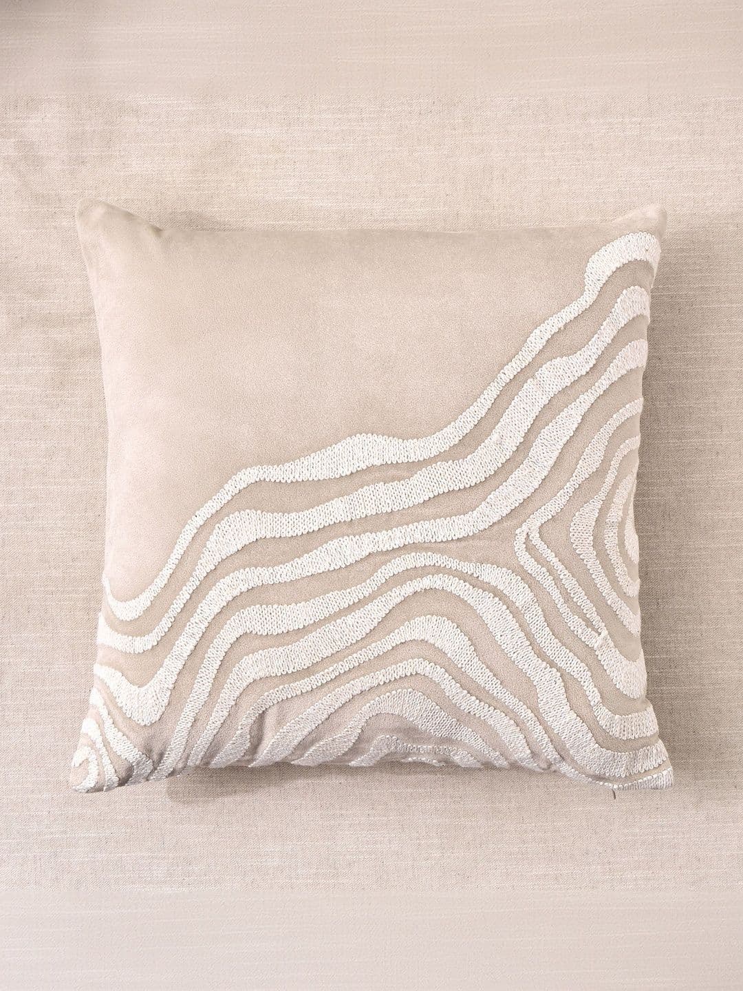 Home Centre Off White Abstract Velvet Square Cushion Covers - view 1