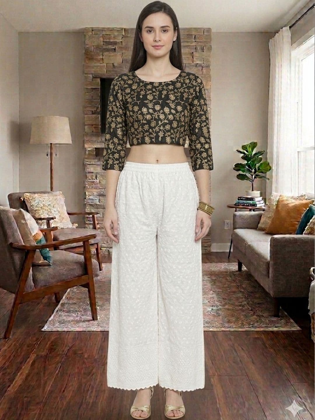 TNQ Women Floral Embroidered Ethnic Palazzos - view 1