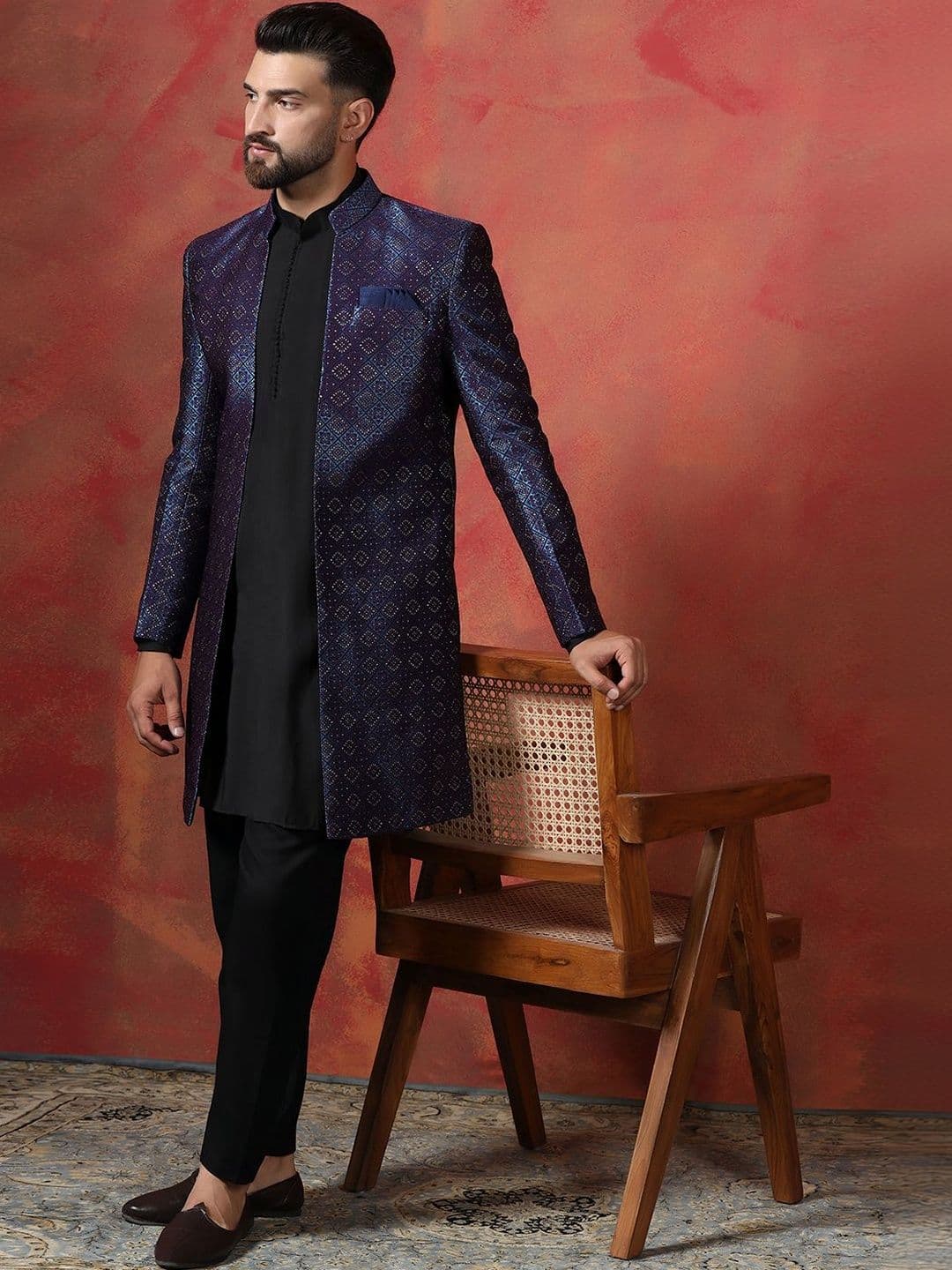 SOURAGYA Embroidered Mandarin Collar Sherwani