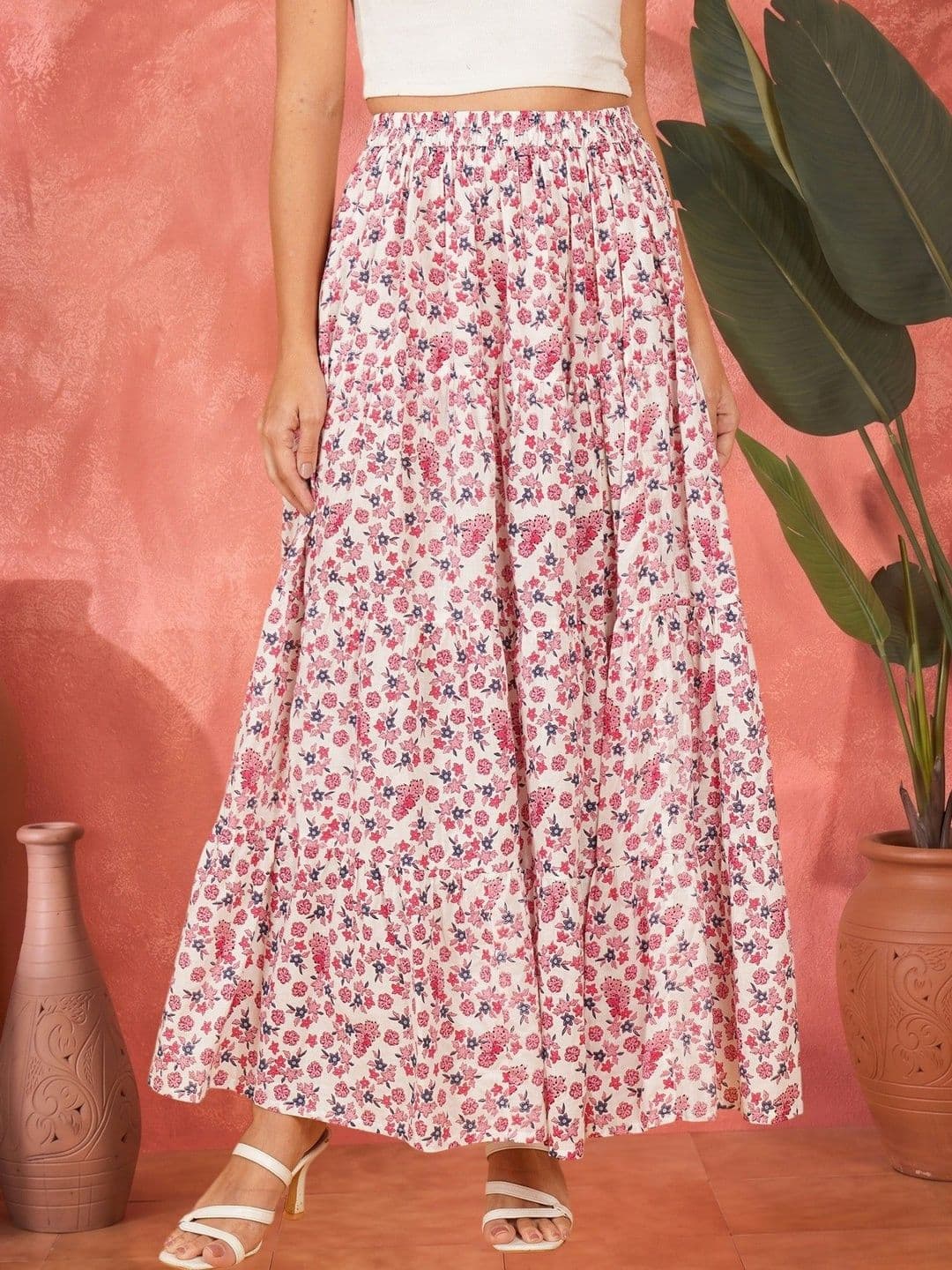 Sangria Women Pure Cotton Cotton Cambric Floral Maxi Flared Skirt - view 1