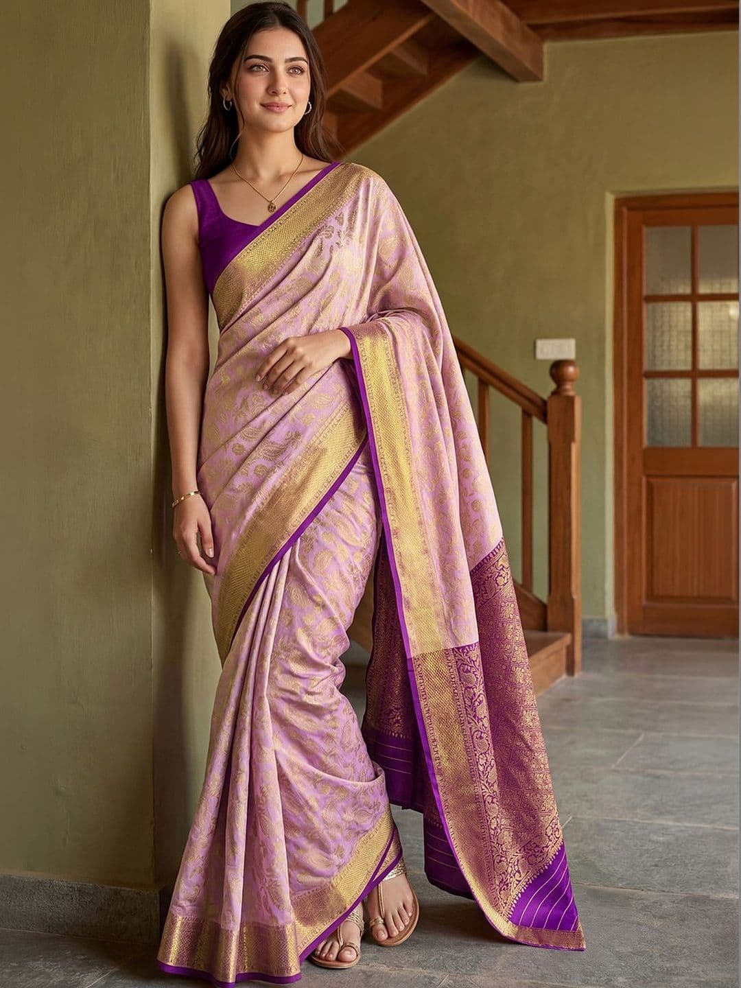 Anouk Ethnic Motifs Zari Silk Blend Handloom Banarasi Saree - view 1
