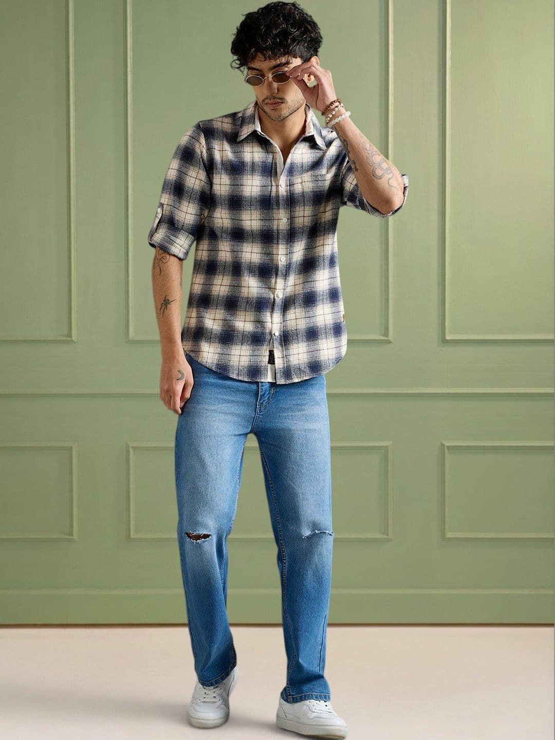 The Roadster Lifestyle Co Checked Cotton Spread Collar Shirts - view 1