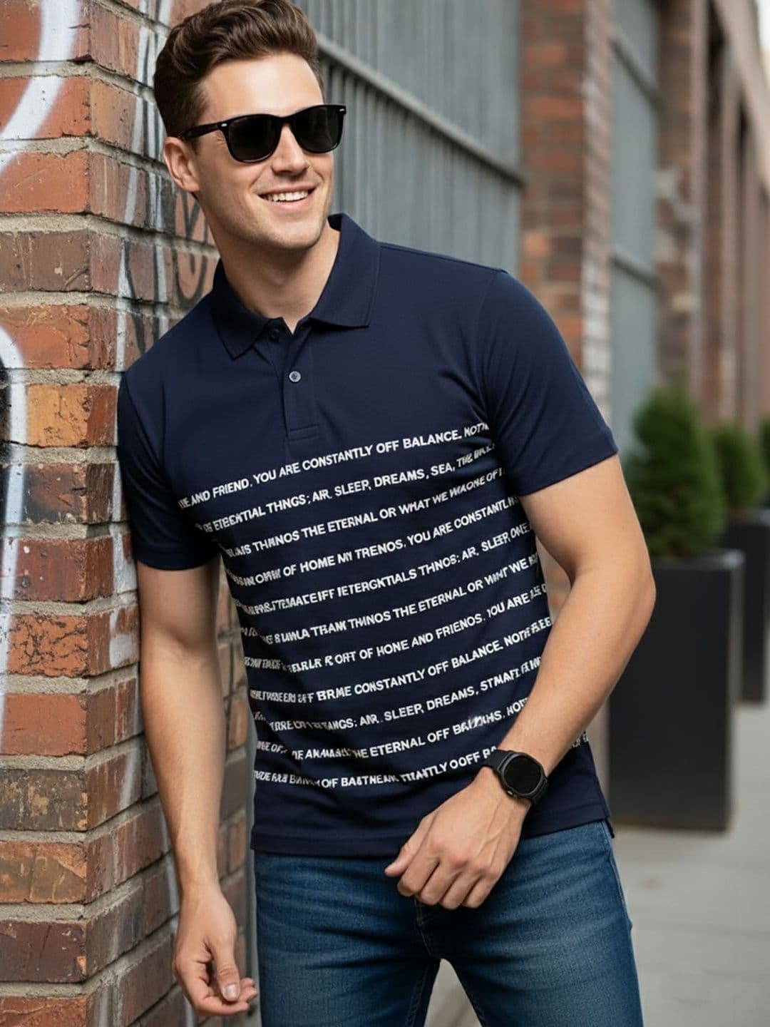 HERE&NOW Men Typography Printed Polo Collar Pockets T-shirt - view 1