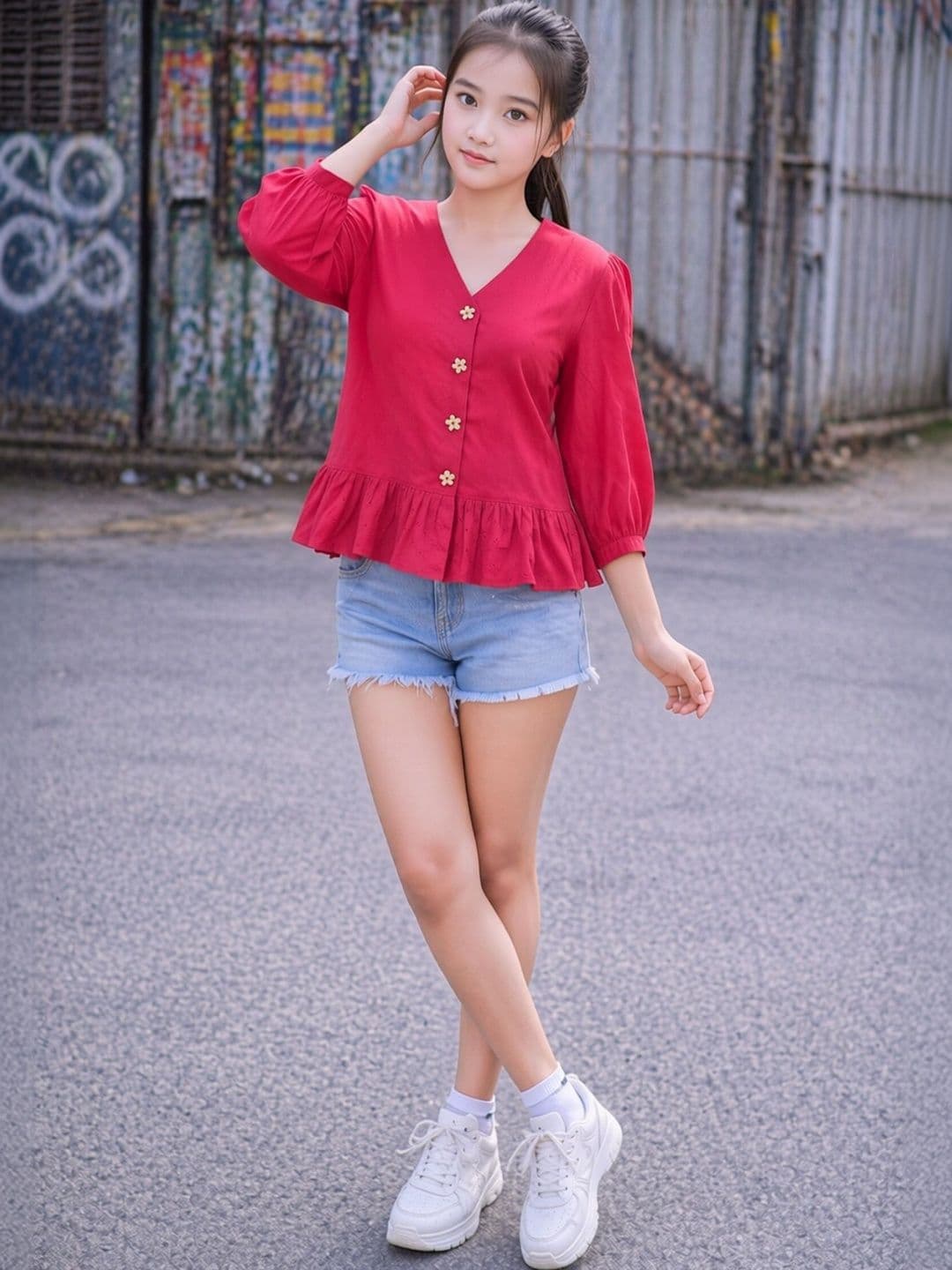 HERE&NOW Girls Solid & Schiffli Cotton Top - view 1