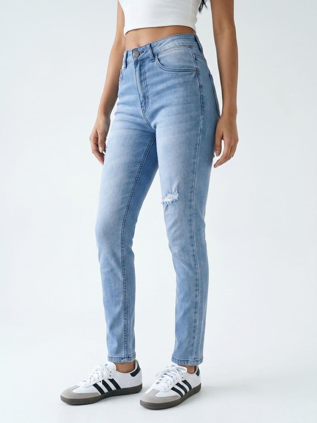 glitchez Women Slim Fit Mid-Rise Low Distress Light Fade Jeans - view 1