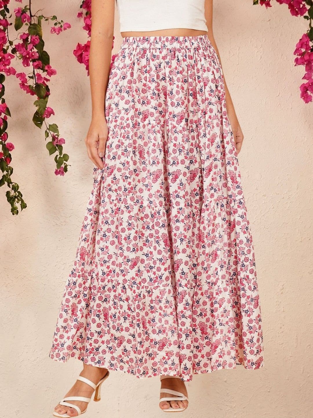 Ethic Glance Women Pure Cotton Floral Maxi Flared Skirt - view 1