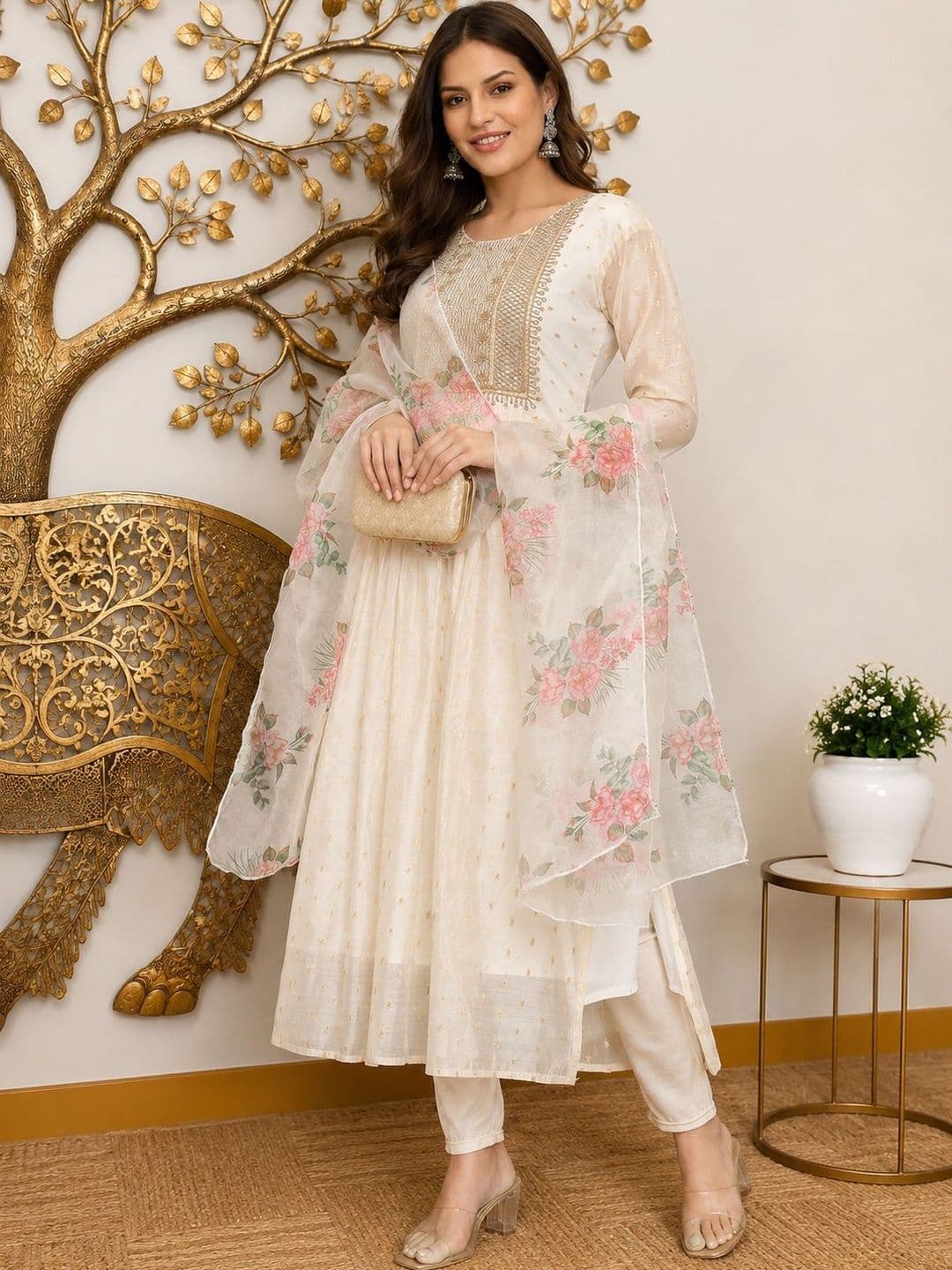 VredeVogel Women Ethnic Motifs Embroidered Empire Kurta with Churidar & With Dupatta - view 1