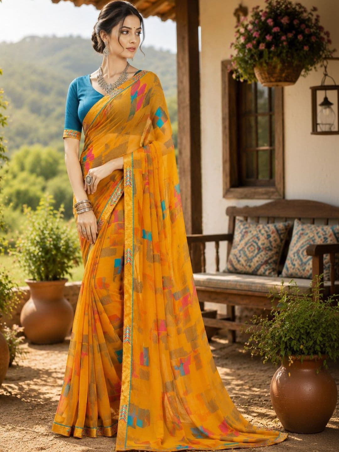 SARASWATI SILK MILLS Gotta Patti Pure Georgette Saree - view 1