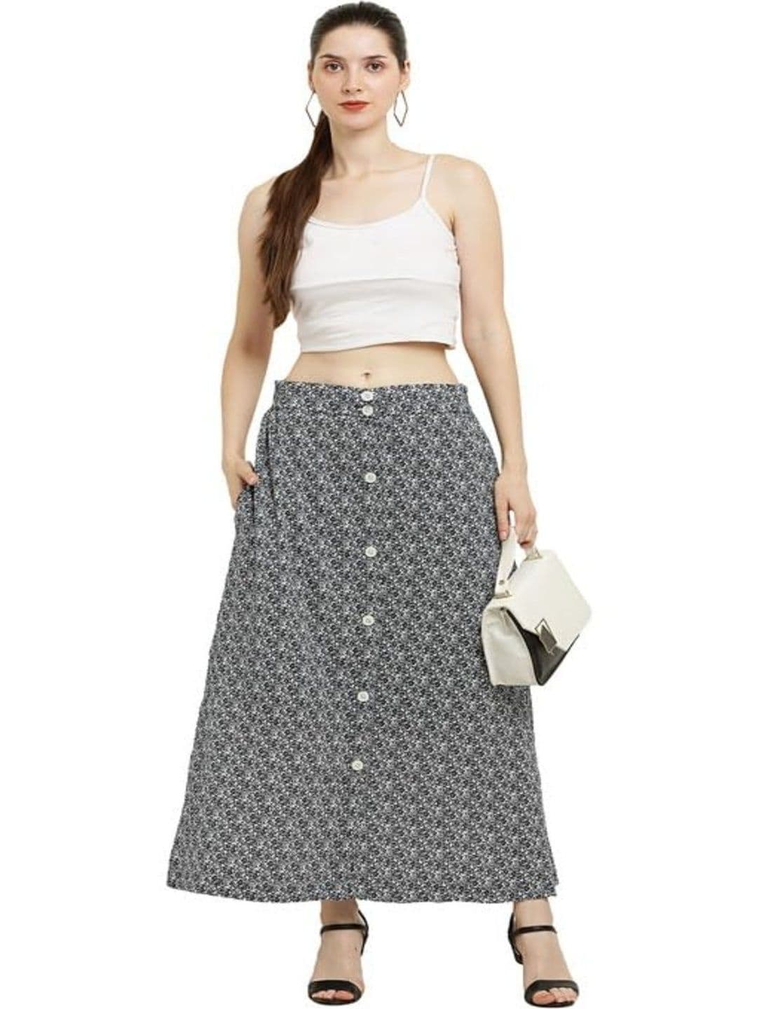 EBRY Women Self Design Micro or Ditsy Print Maxi A-Line Skirt - view 1