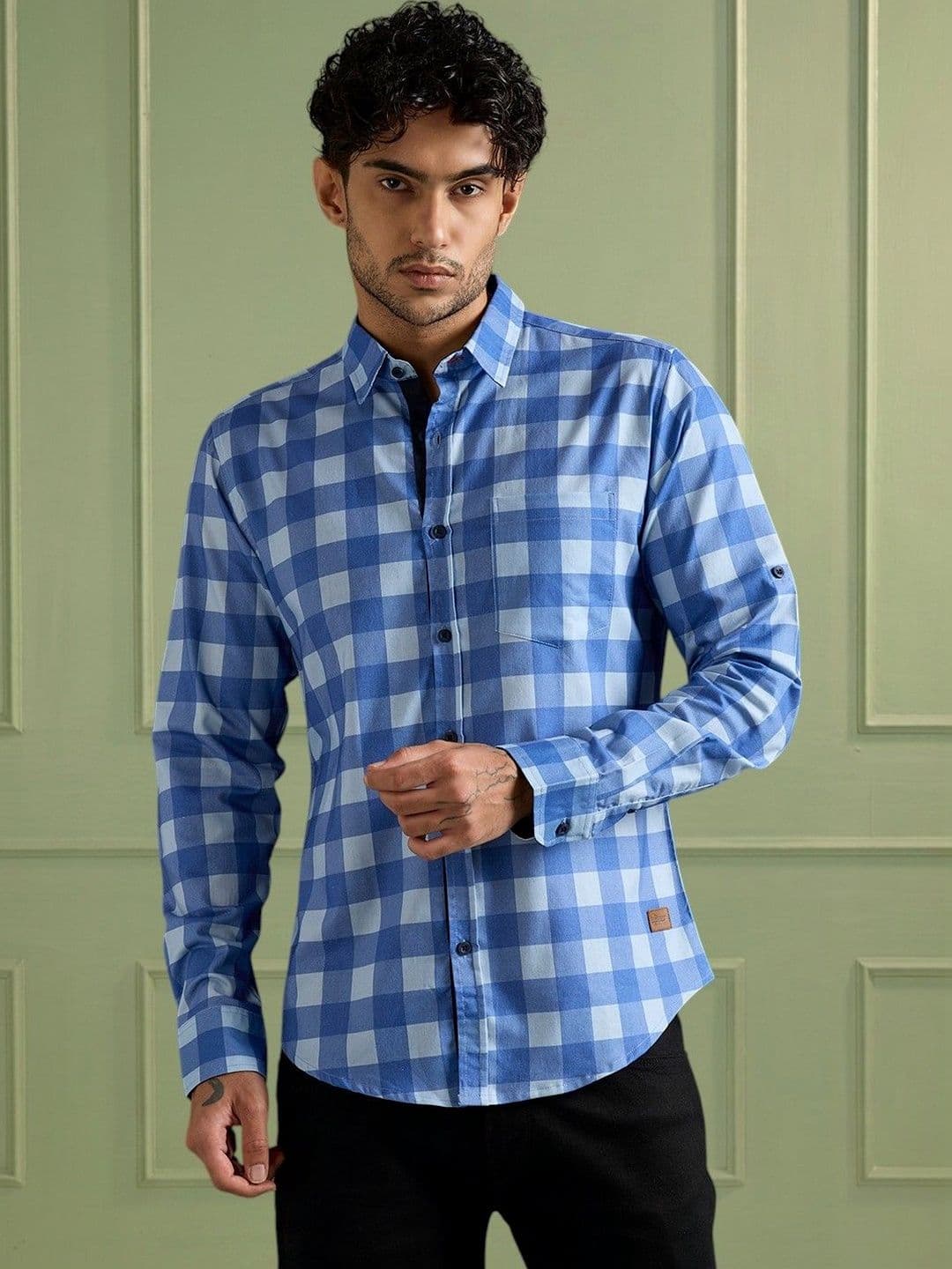 The Roadster Lifestyle Co Checked Cotton Spread Collar Shirts - view 1