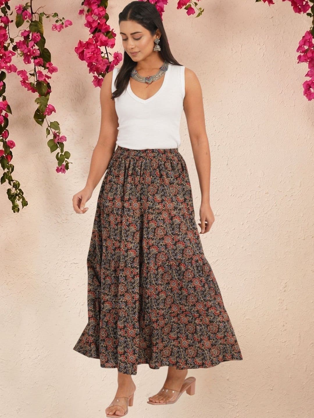 Ethic Glance Women Pure Cotton Floral Maxi A-Line Skirt - view 1