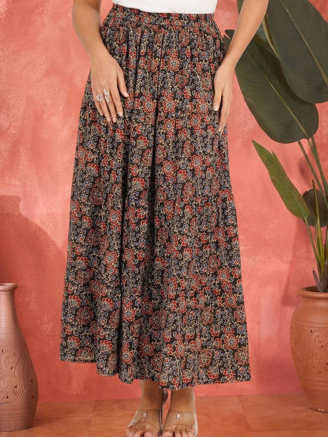 Sangria Women Pure Cotton Cotton Cambric Floral Maxi A-Line Skirt - view 1