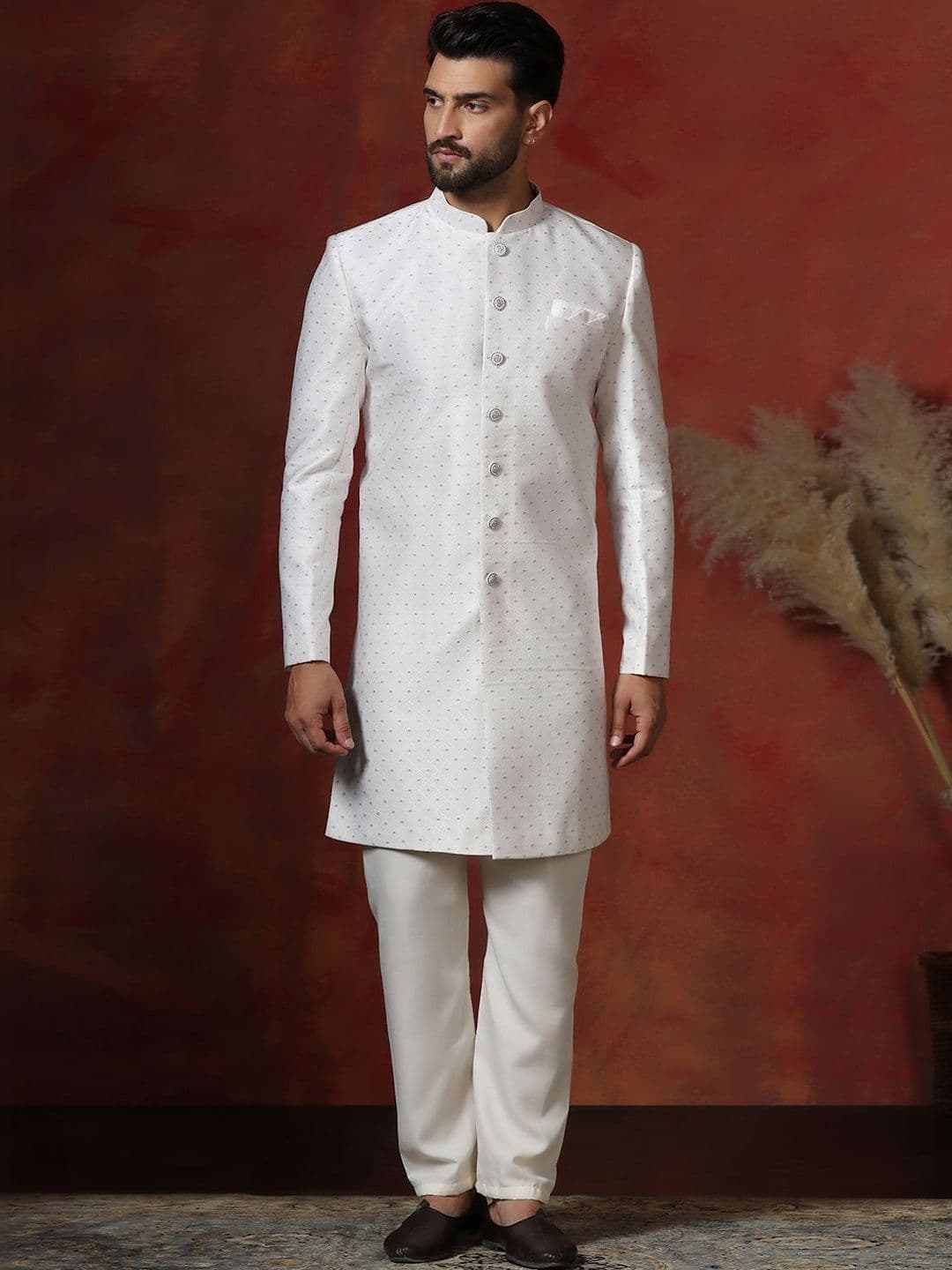 SOURAGYA Embroidered Mandarin Collar Sherwani