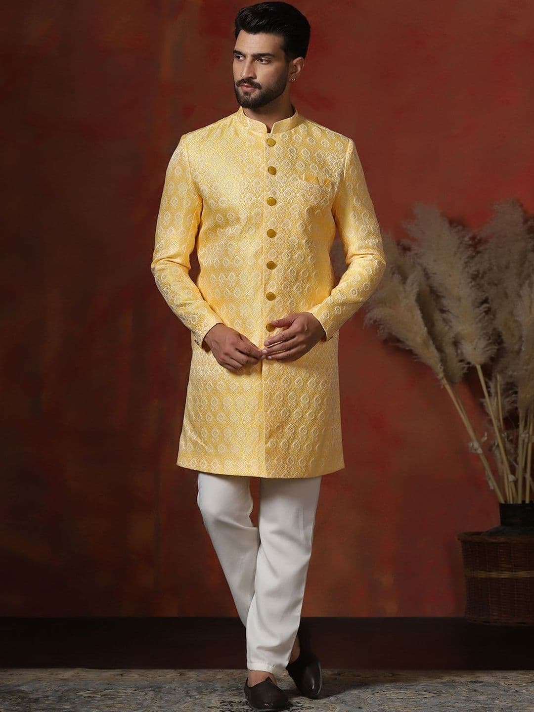 SOURAGYA Embroidered Mandarin Collar Sherwani - view 1