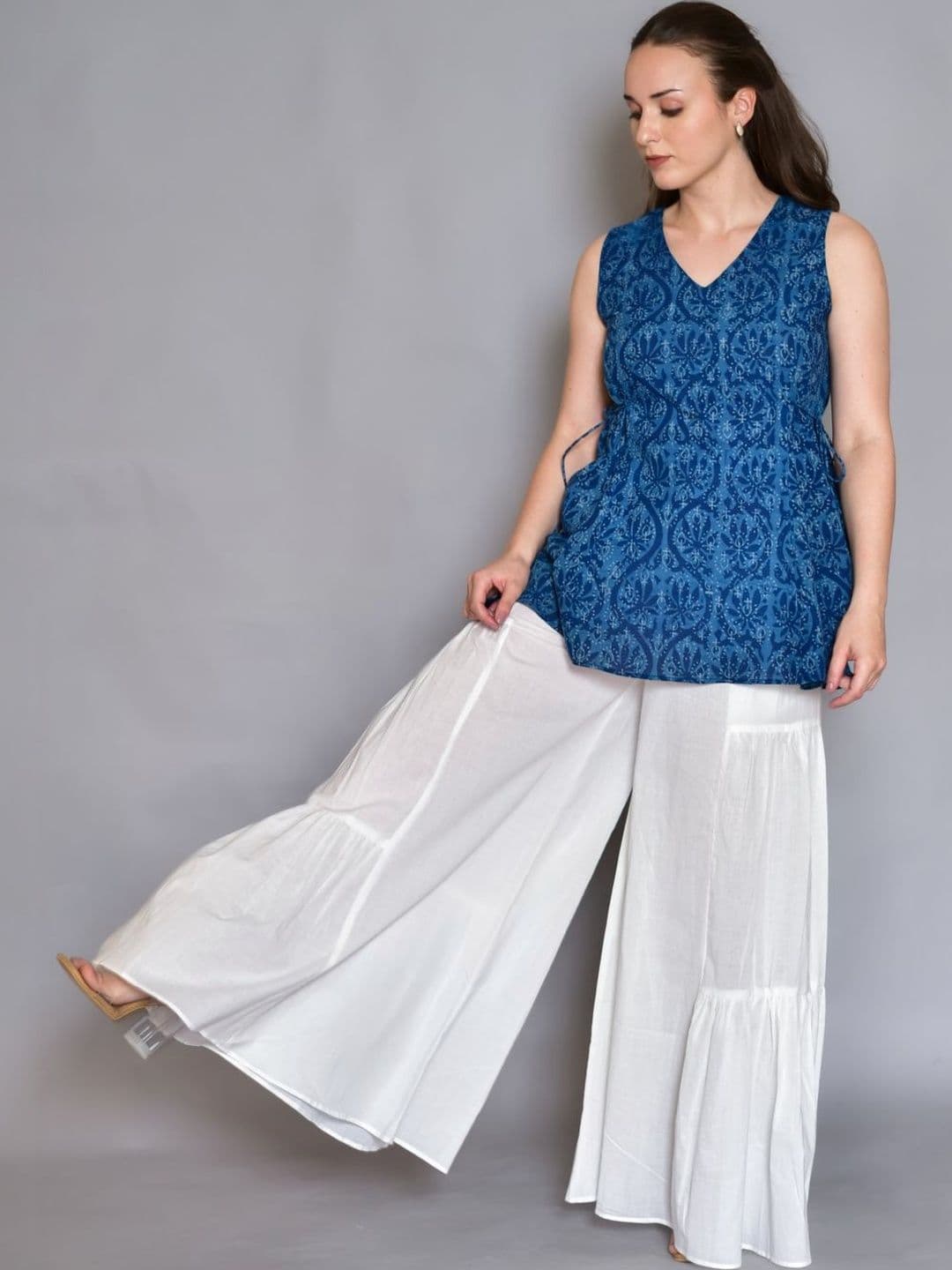 SEREN MILANO Women Flared Chambray Ethnic Palazzos - view 1