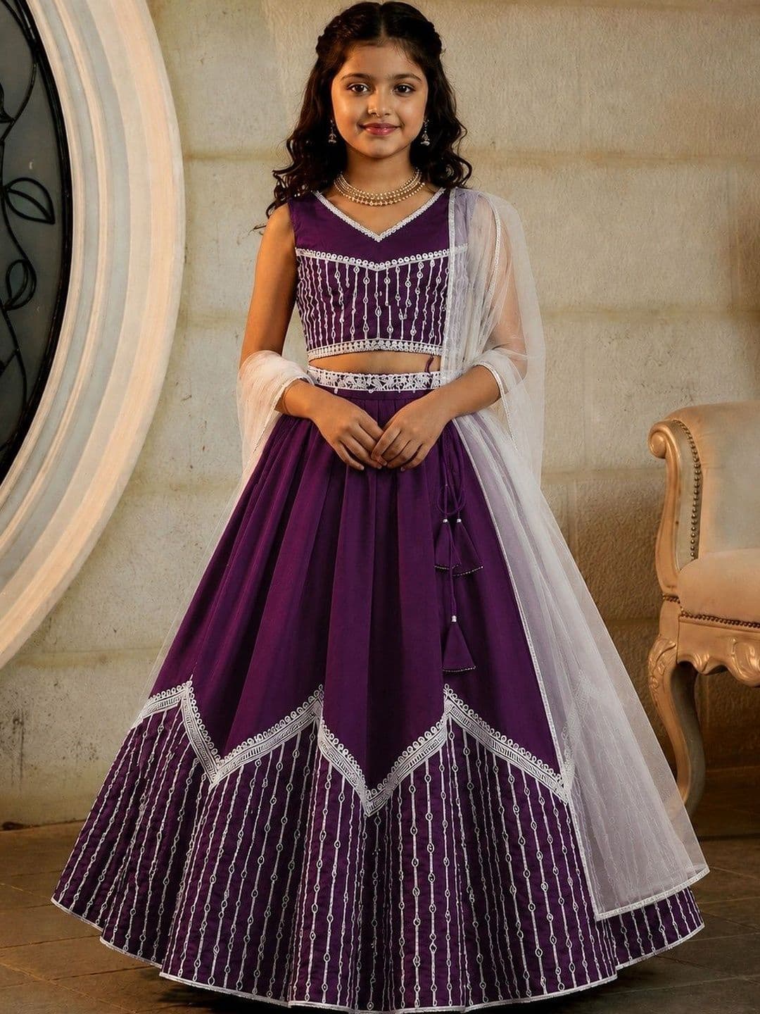 Helene Girls Embroidered Thread Work Ready to Wear Lehenga & Blouse With Dupatta - view 1