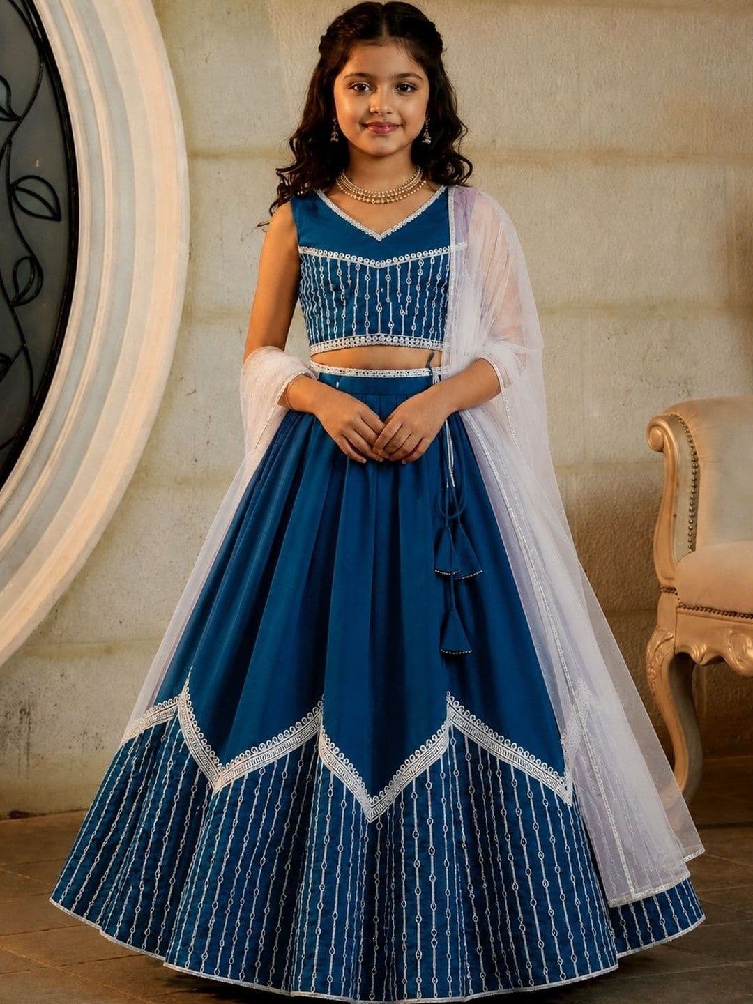 Helene Girls Embellished Thread Work Semi-Stitched Lehenga & Blouse With Dupatta - view 1