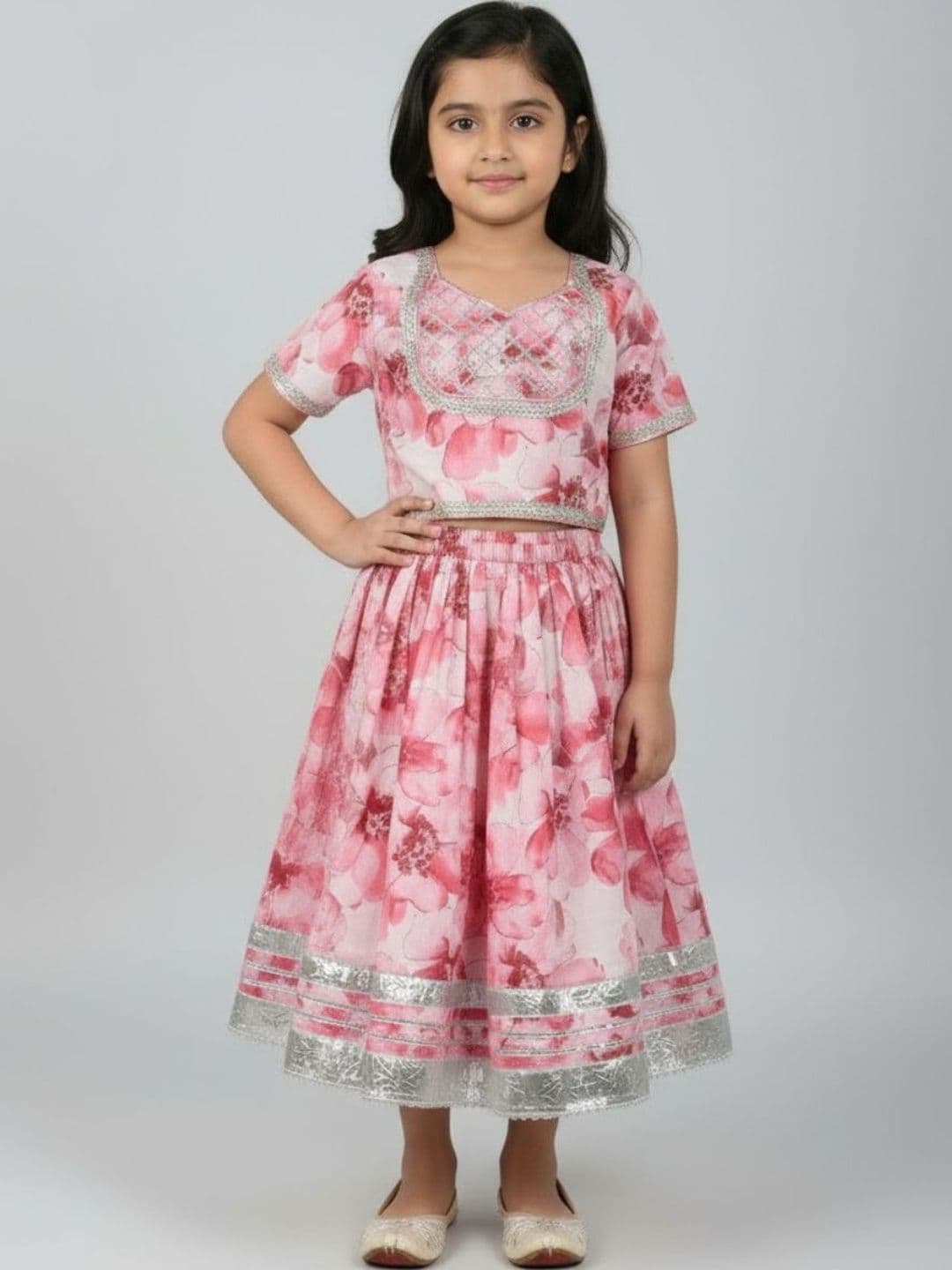 Sangria Girls Sequinned Semi-Stitched Lehenga & - view 1