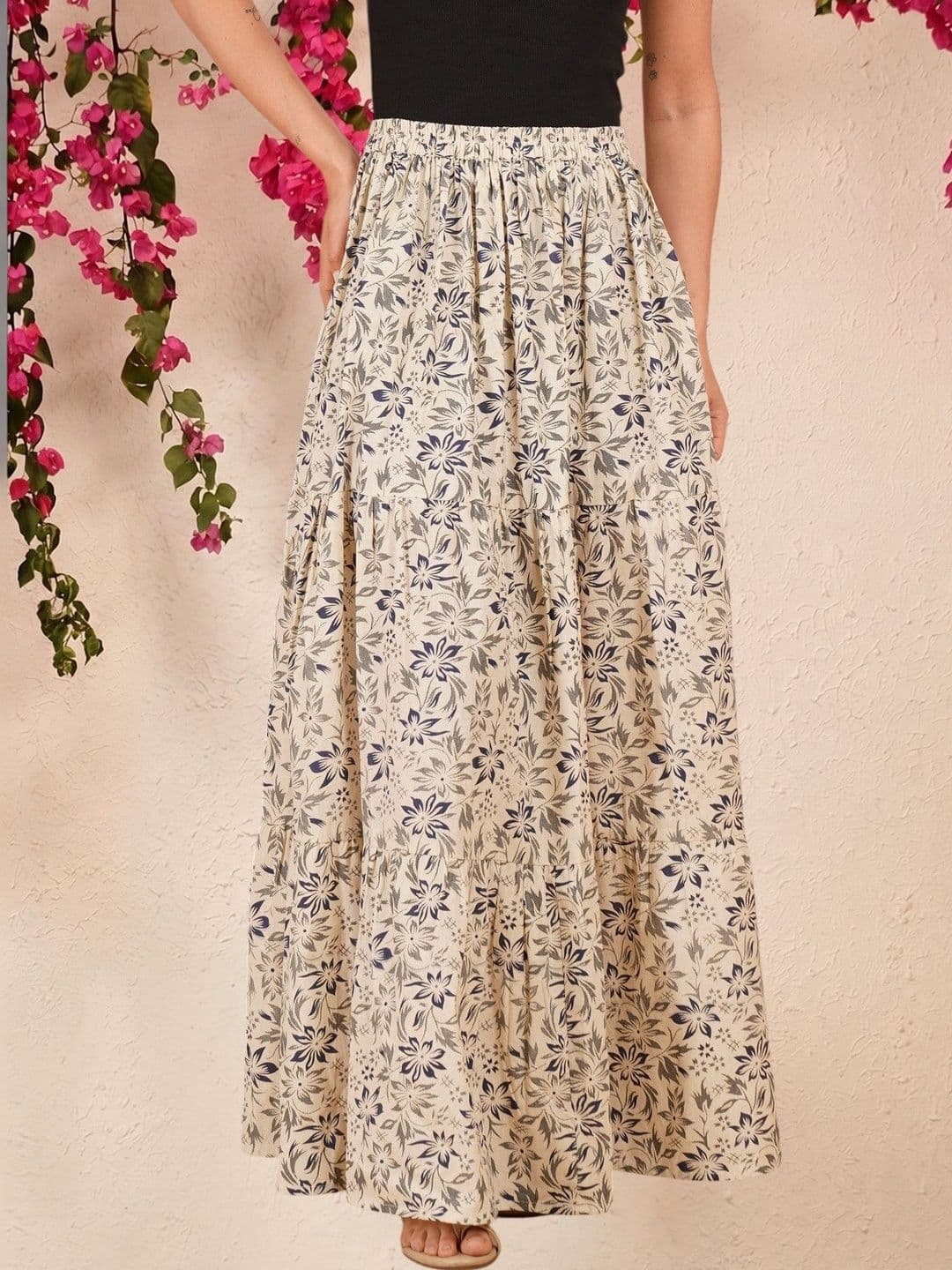 Ethic Glance Women Pure Cotton Floral Maxi A-Line Skirt - view 1