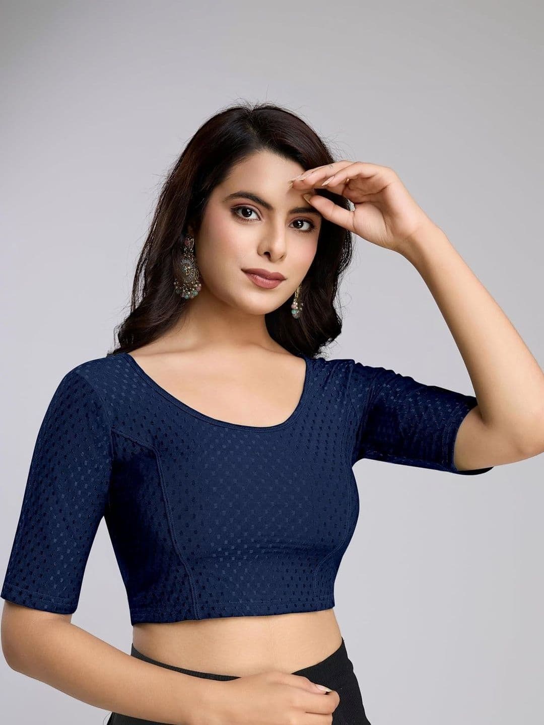 HERE&NOW Woven Design Fully Strechable Cotton Saree Blouse - view 1