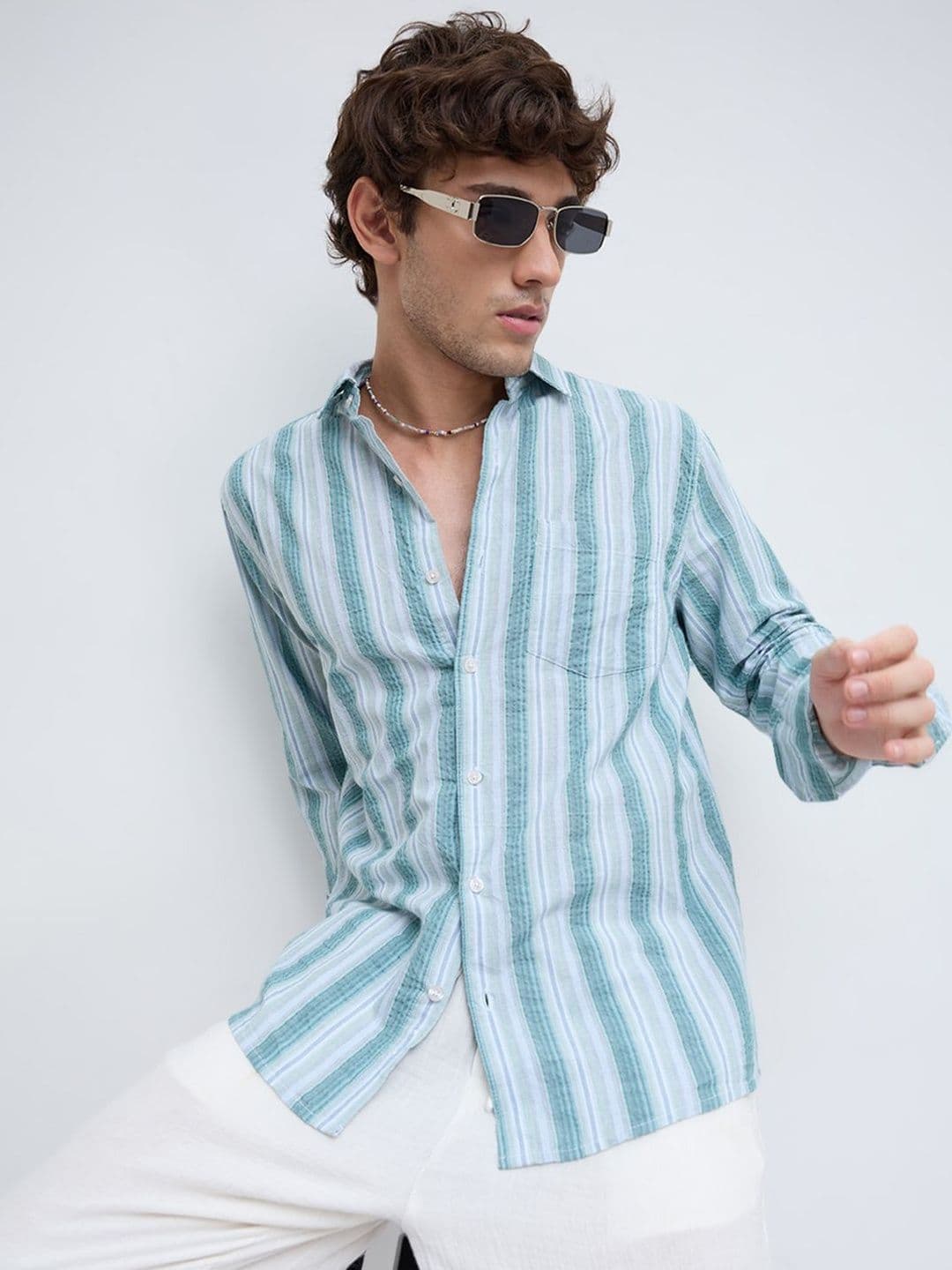 VASTRADO Pastel Multi Luxury Shoreline Seersucker Striped Shirt - view 1