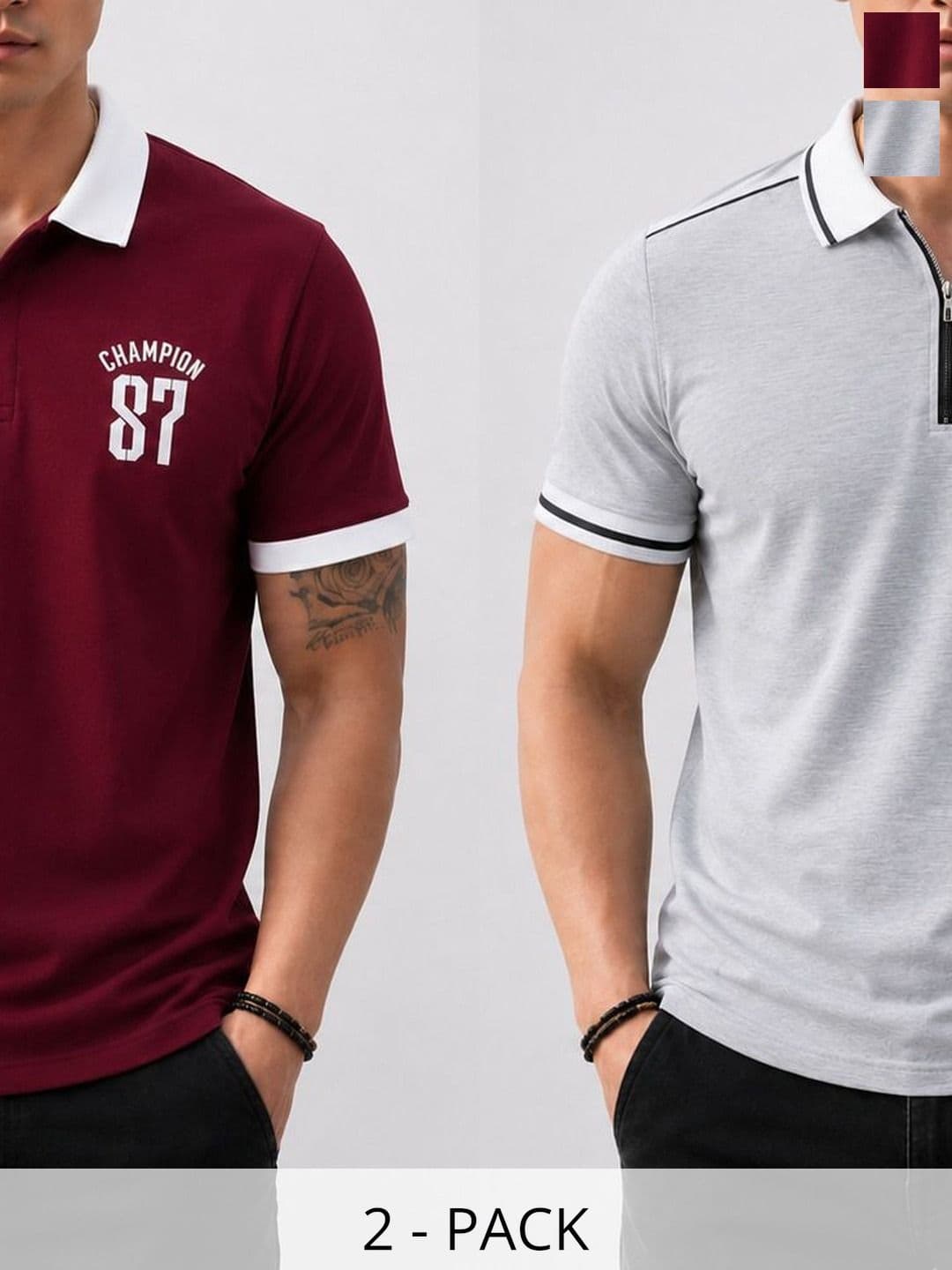 SCUBA Men 2 Polo Collar Pure Cotton T-shirt - view 1