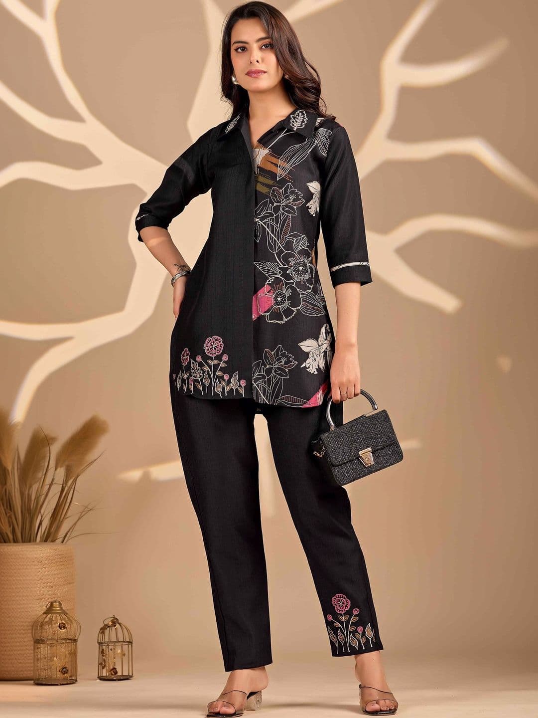 Sangria Floral Printed Top with Trousers - view 1