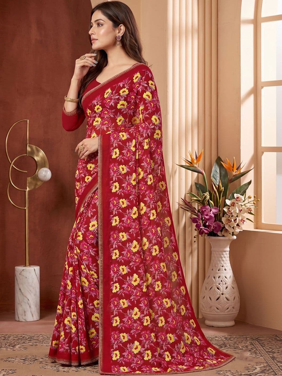 KALINI Floral Poly Chiffon Saree - view 1