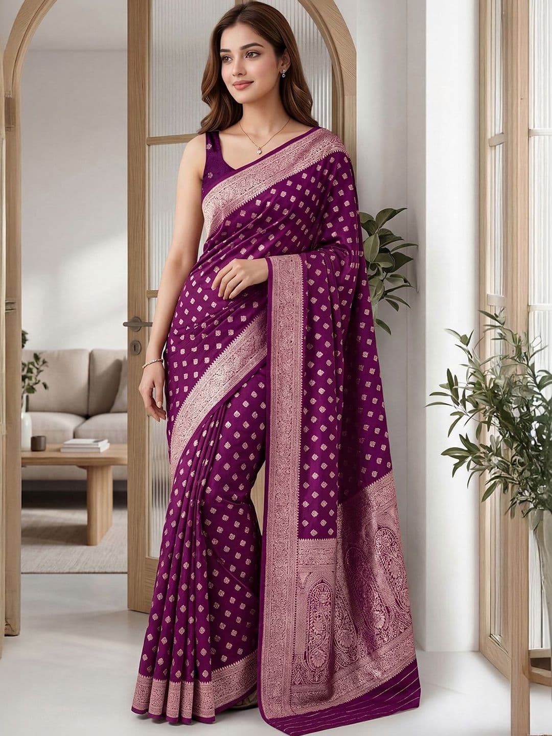 Anouk Ethnic Motifs Zari Silk Blend Handloom Banarasi Saree - view 1