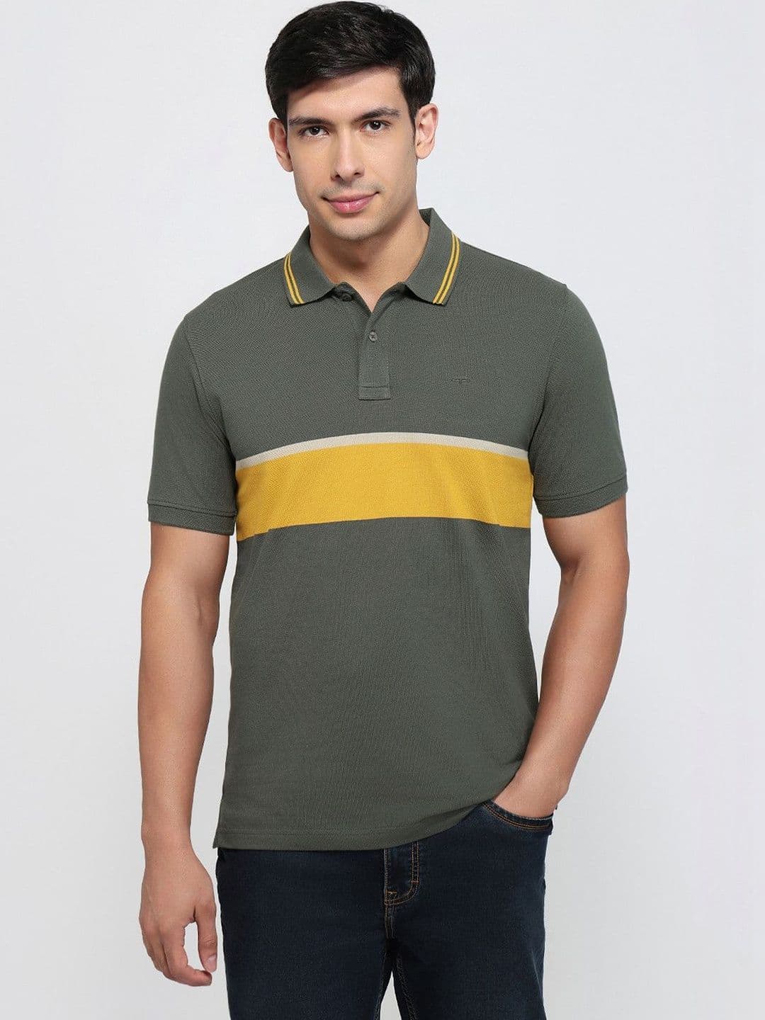 ColorPlus Men Colourblocked Polo Collar Pure Cotton Pockets T-shirt - view 1
