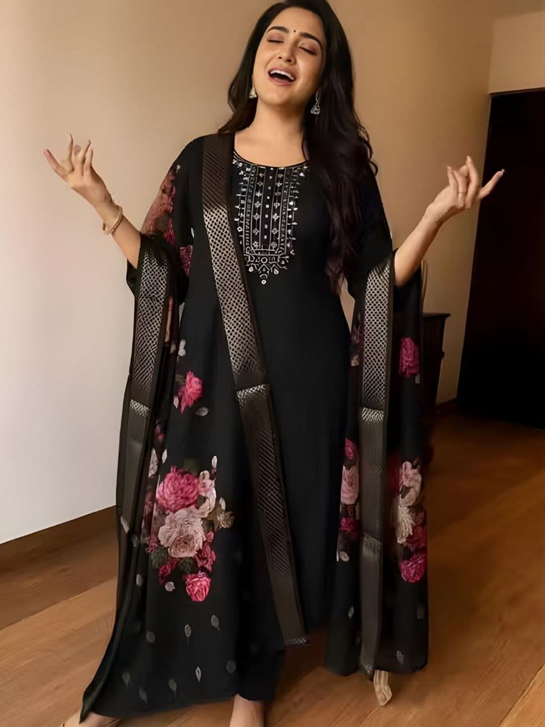 Moda Rapido Women Floral Embroidered Regular Thread Work Kurta with Trousers & With Dupatta - view 1