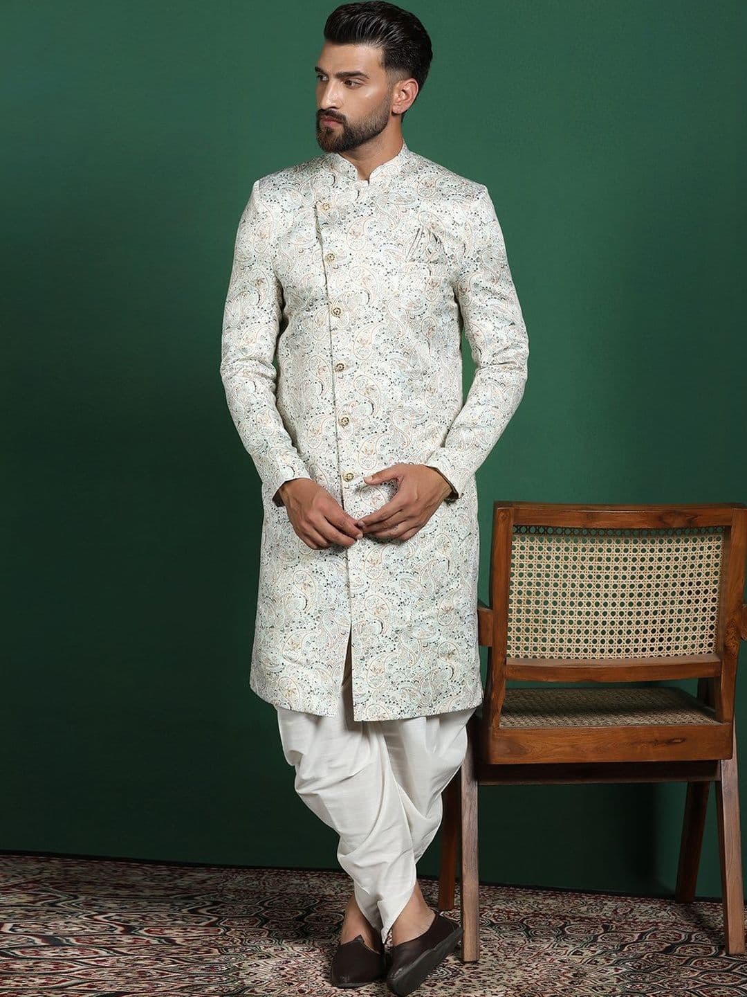 SOURAGYA Embroidered Mandarin Collar Sherwani