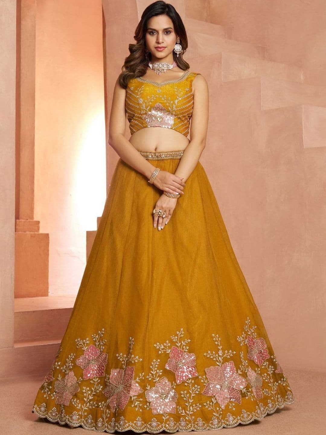 KESAR FAB Embellished Sequinned Semi-Stitched Lehenga & Blouse With Dupatta - view 1