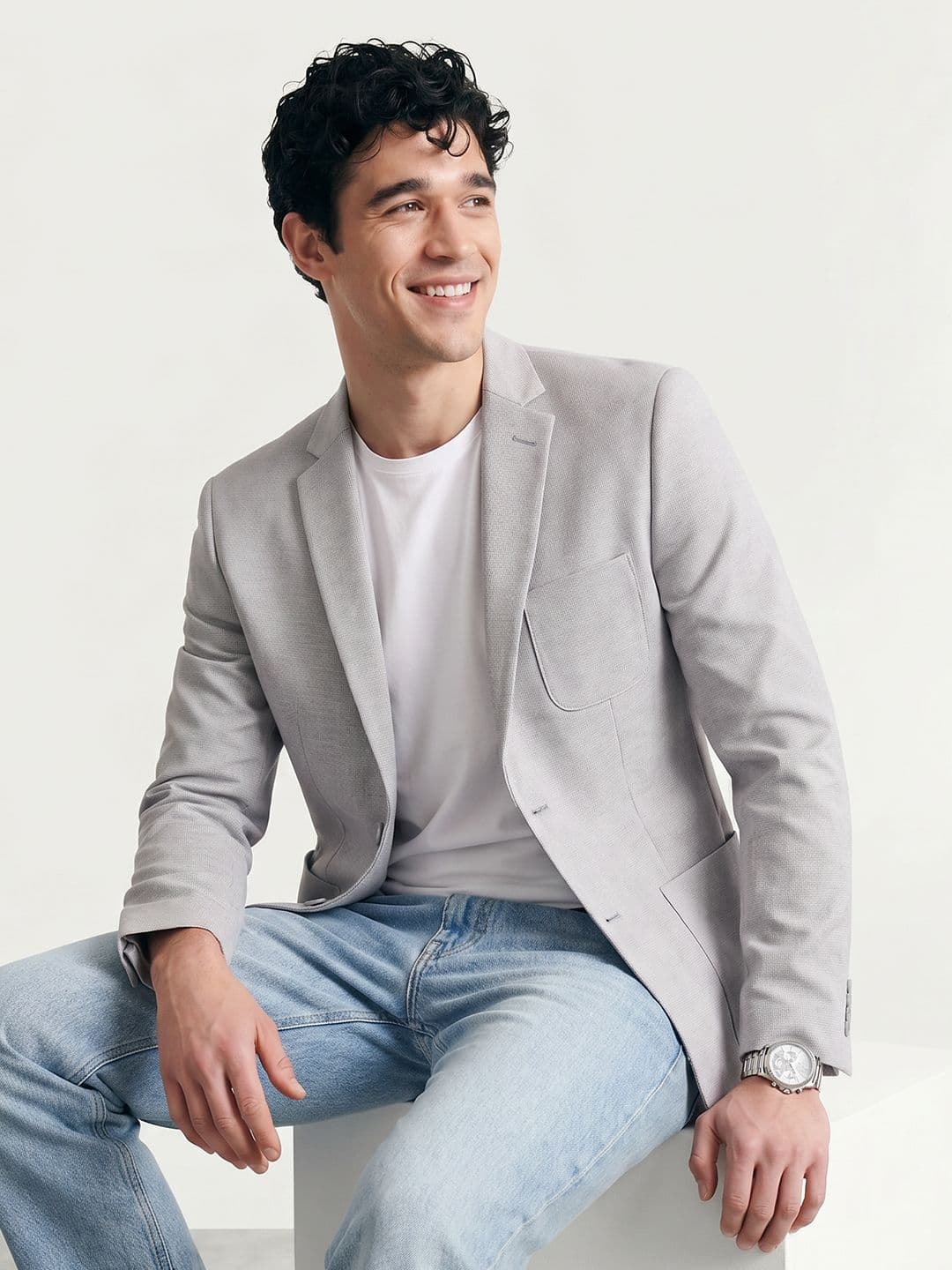 Mast & Harbour Self Design Notched Lapel Collar Single-Breasted Casual Blazer - view 1