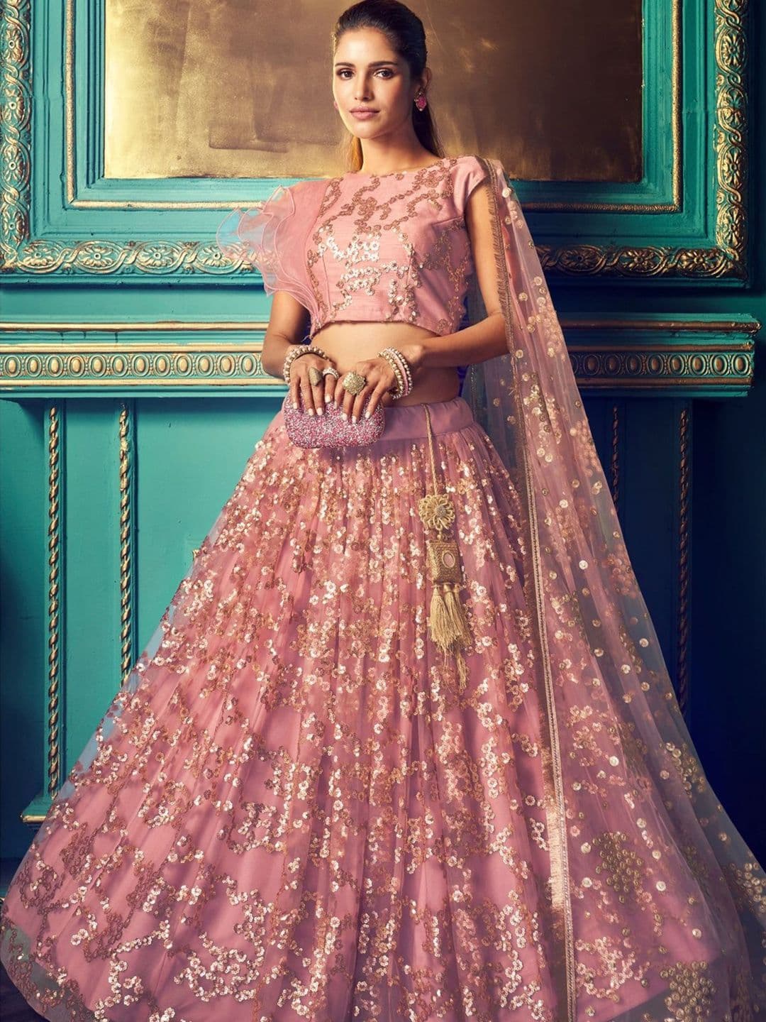 Fusionic Embroidered Sequinned Semi-Stitched Lehenga & Unstitched Blouse With Dupatta - view 1