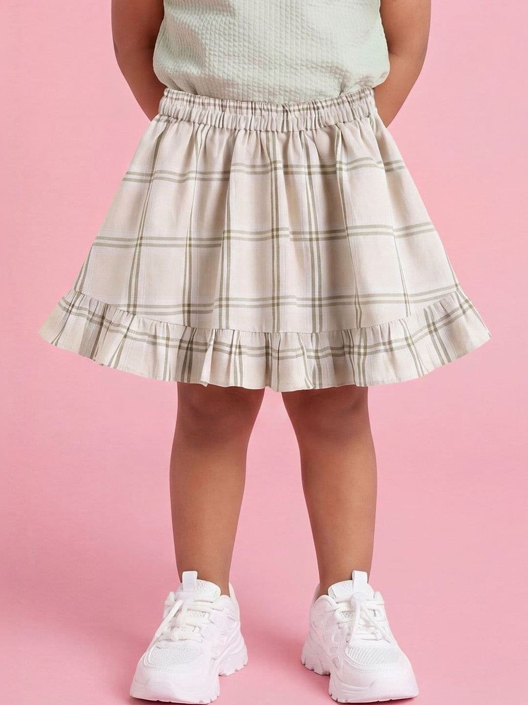 Peach Girls Pure Cotton Checked Flared Skirt - view 1