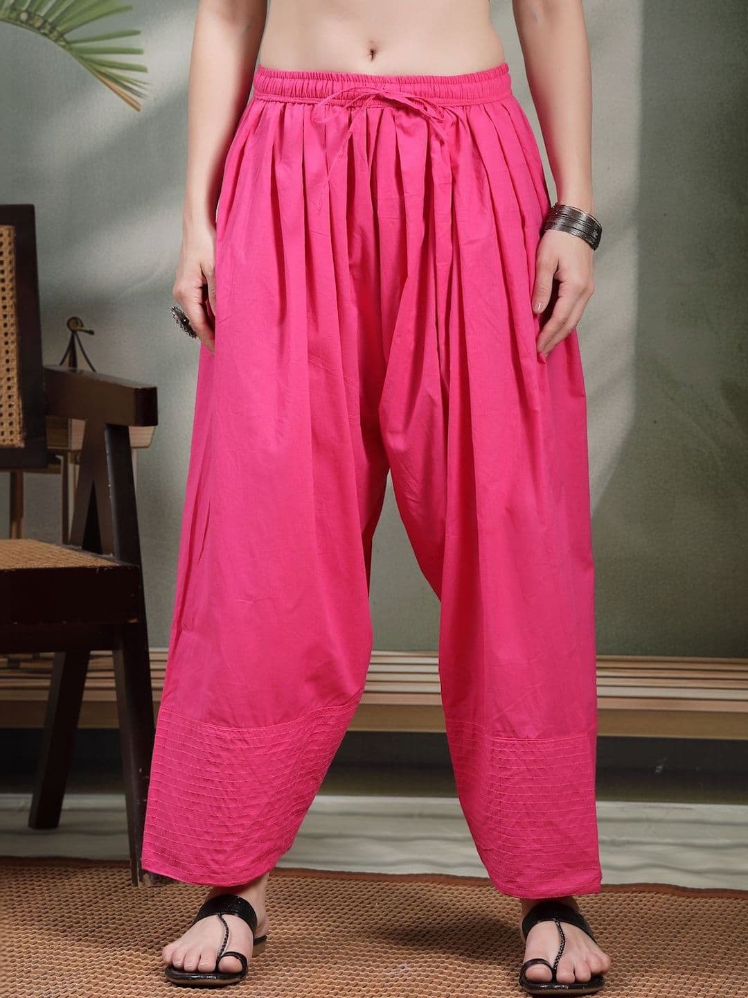 KALINI Women Solid Thread Work Loose Fit Cotton Farshi Salwar - view 1