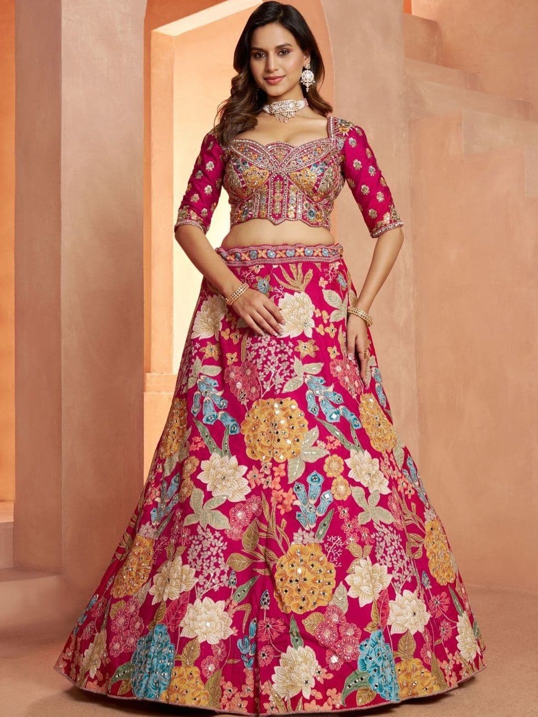 KESAR FAB Embellished Mirror Work Semi-Stitched Lehenga & Blouse With Dupatta - view 1
