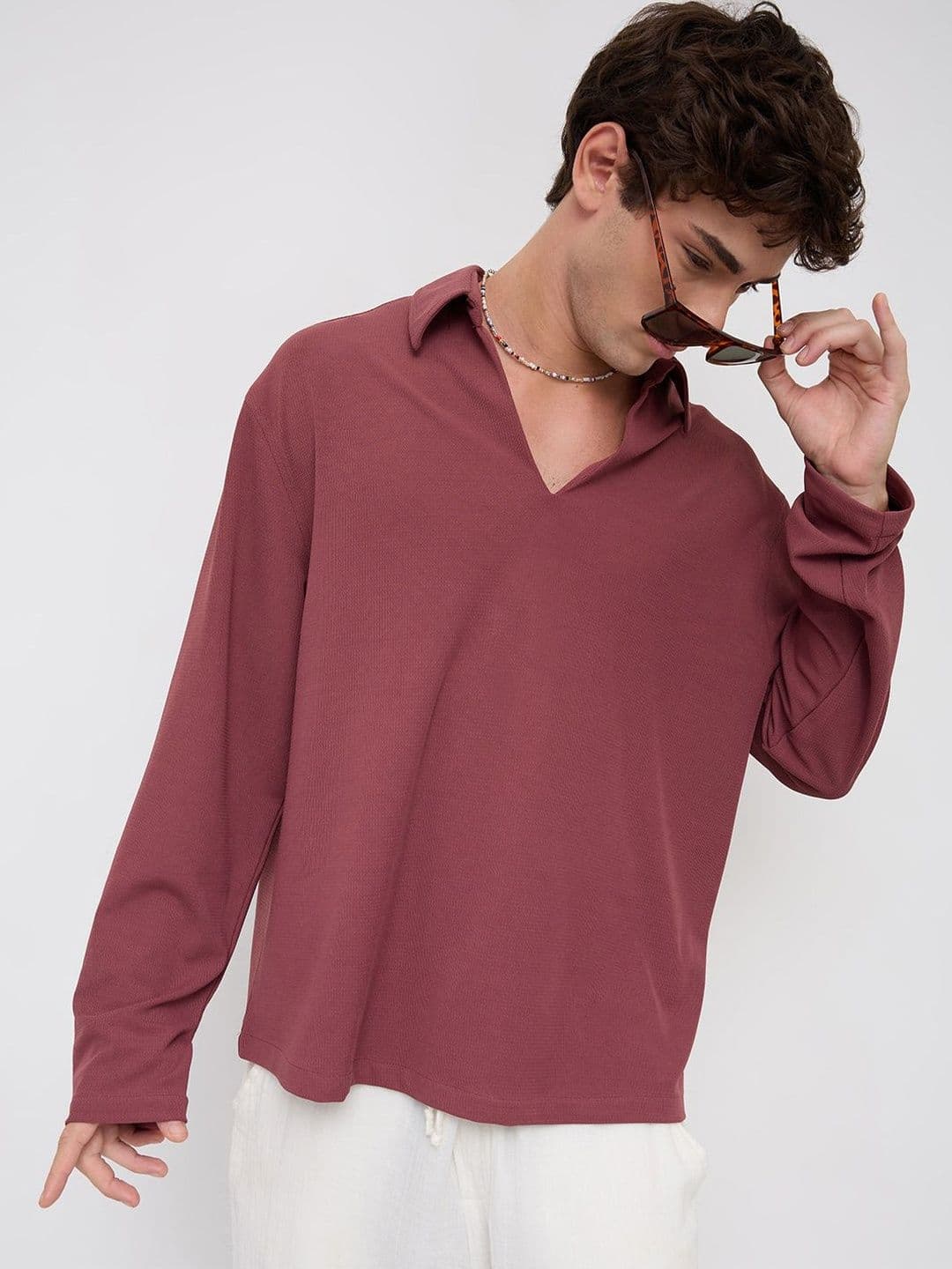 VASTRADO Classic Rouge Pink Oversized Knitted Polo Shirt - view 1