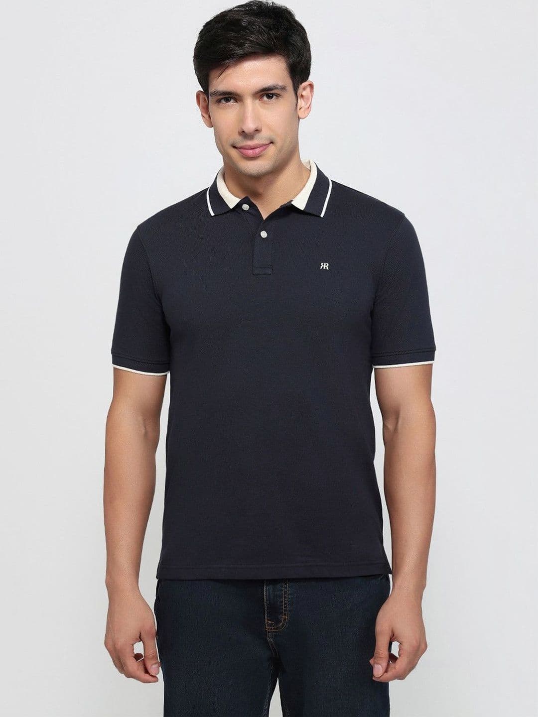 Raymond Men Brand Logo Polo Collar Pure Cotton Pockets Slim Fit T-shirt - view 1