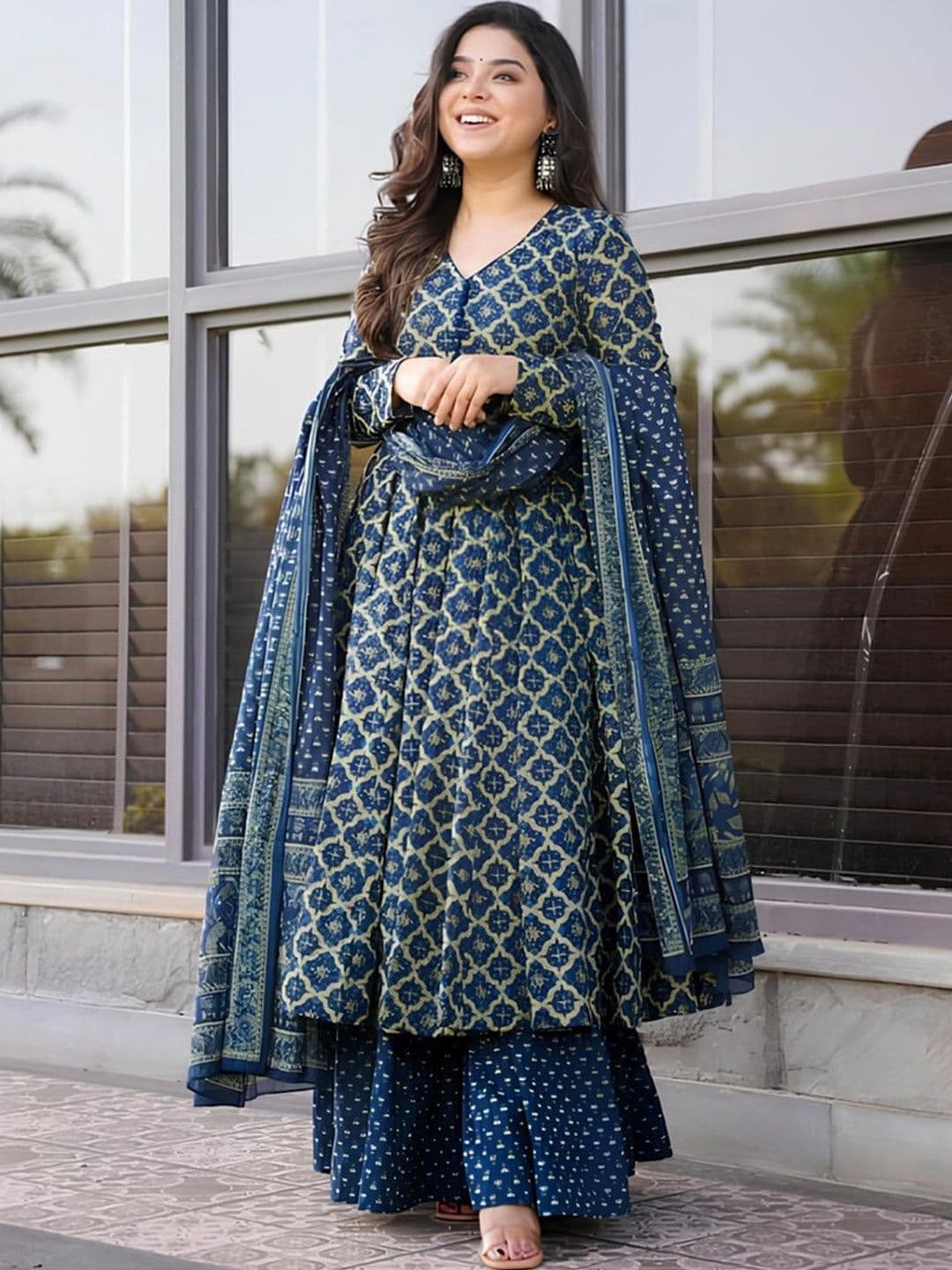 KALINI Women Printed Regular Kurta with Palazzos & With Dupatta - view 1