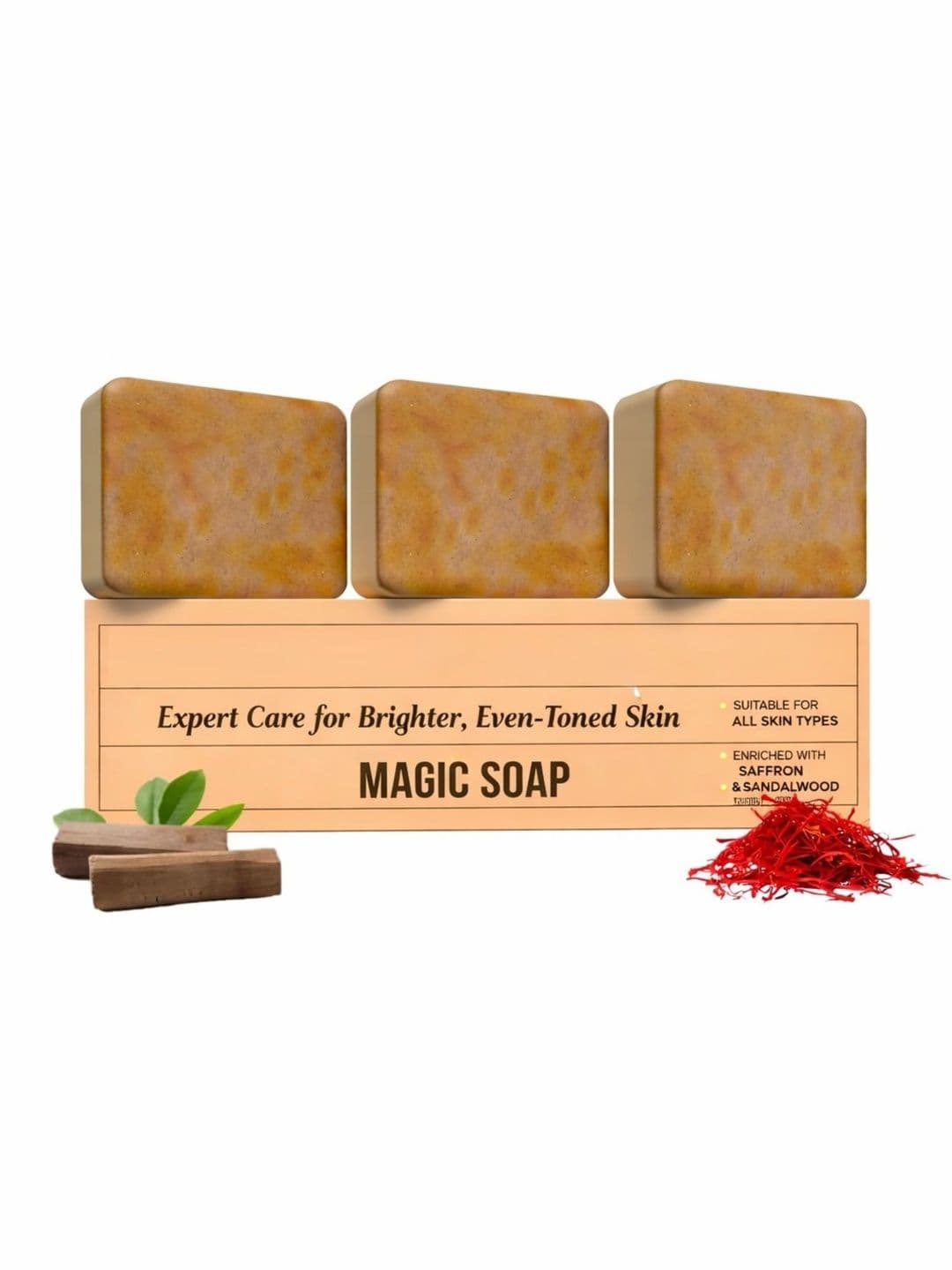 GLOW MORE Set Of 3 Sandalwood & Saffron Magic Soaps - 100 g Each - view 1