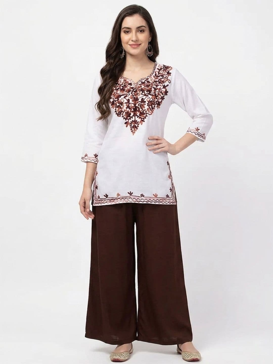 ASAD GARMENTS Ethnic Motifs Embroidered V-Neck Thread Work Kurta With Palazzos - view 1