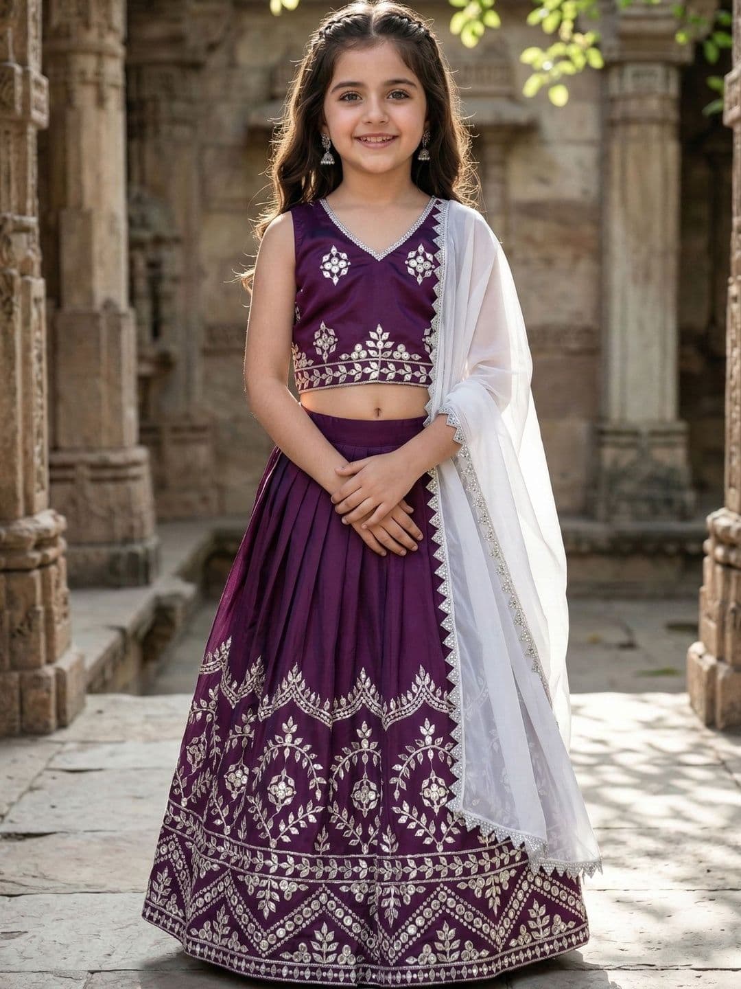 KALINI Girls Embellished Mirror Work Semi-Stitched Lehenga & Blouse With Dupatta - view 1